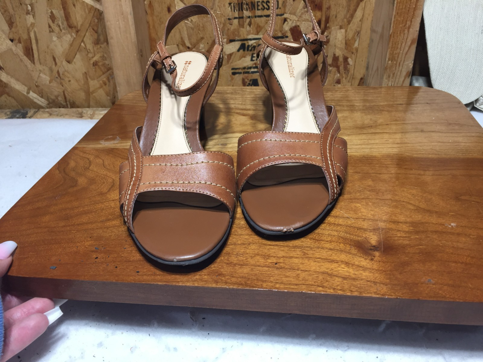 Naturalizer Leather Slingback Sandals Womens 10N Brown Stacked Heel Buckle