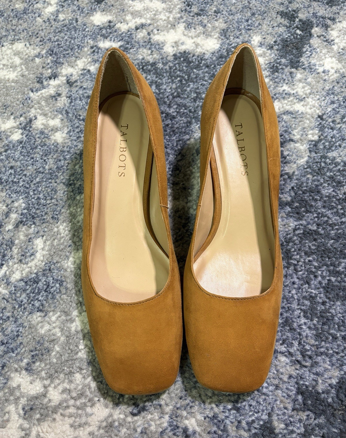 Talbots Brown Suede Square Toe Block Heel Pumps Slip On Woodgrain Women 7.5