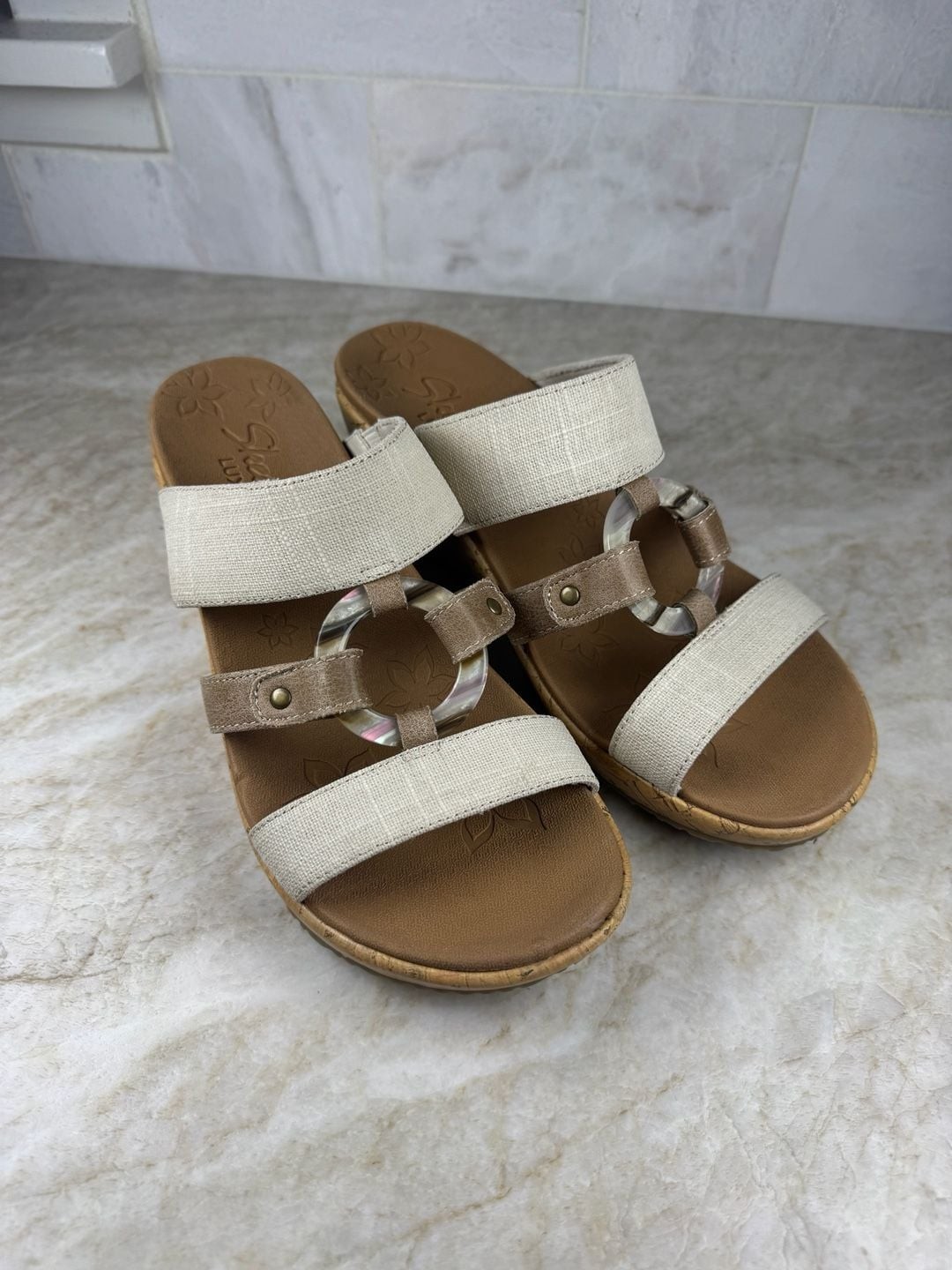 Skechers Beverlee Sail Away Natural Wedge Sandals Luxe Foam Women’s Size 7