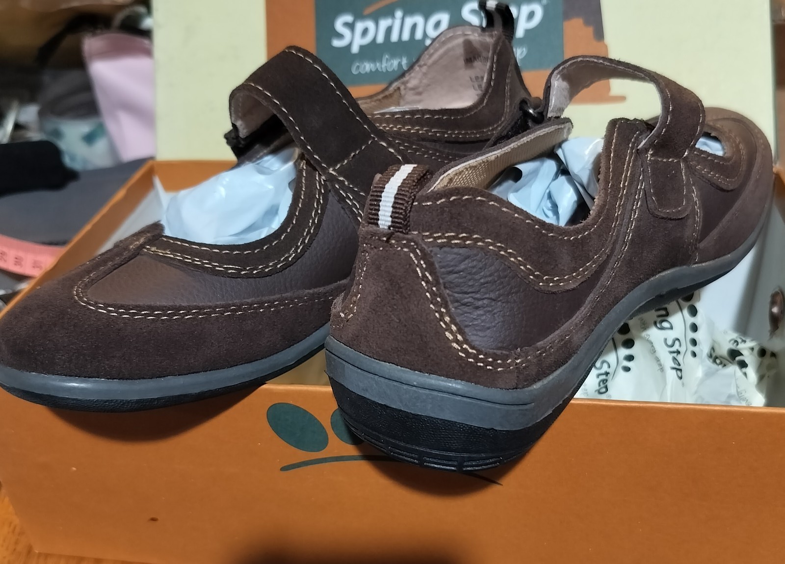 Spring Steps Brown Leather Mary Jane Womens Shoes, Size 7 New