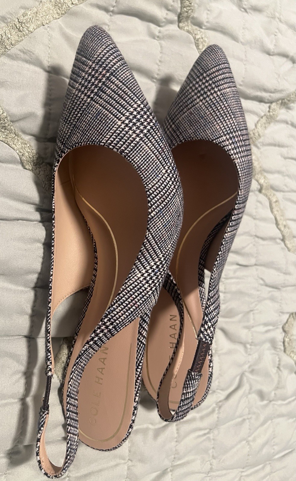 Cole Haan Women’s Plaid Textile Pointed Toe Stiletto Slingback Heels 8B