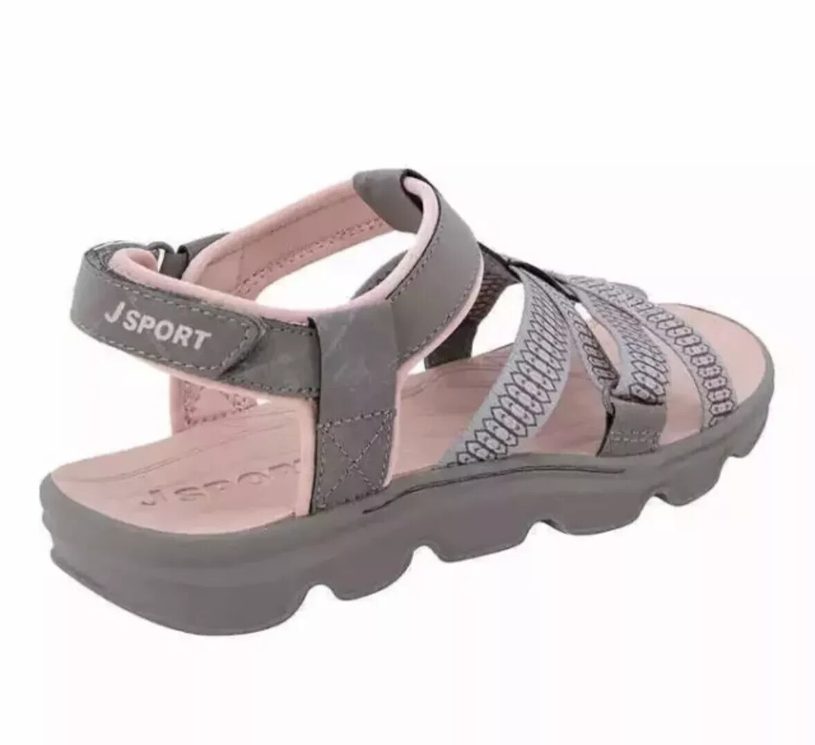 Jsport Kaia Women’s Black Strap Sandal, Grey/Pink, 9