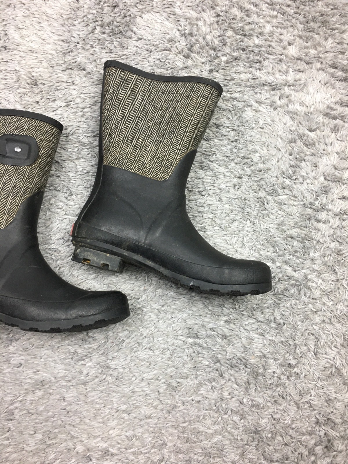 Chooka Classic Mid Calf Racer Herringbone Black Rain Boots, Size 7
