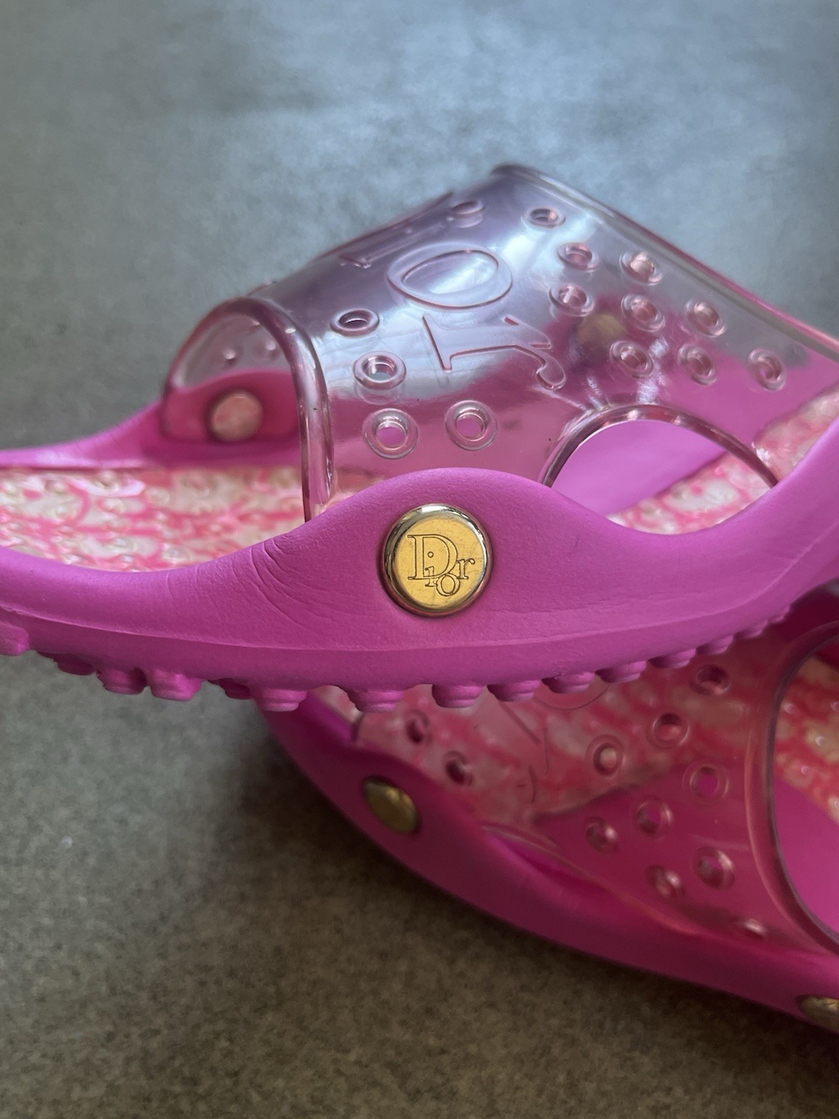 Vintage Christian Dior Galliano Diorissimo Monogram Clear Slide Sandals Pink 42