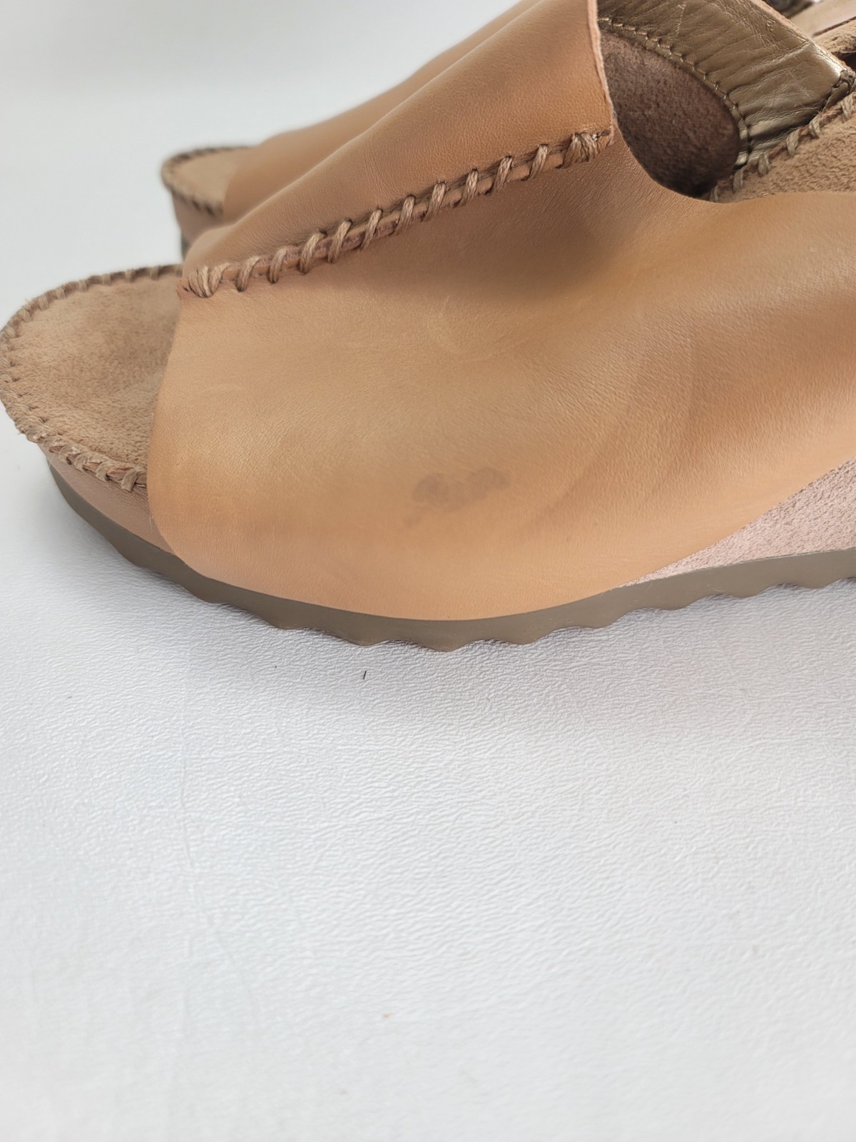AEROSOLES Birthstone Leather Wedge Sandals Brown Size 9.5 Comfort Summer Slip On