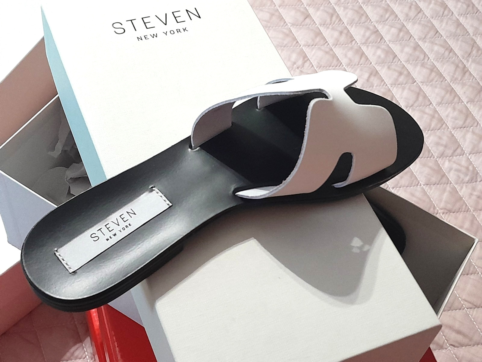 Steven New York Leather Slide Sandal Women’s 8.5 Greece White Made in Italy NEW
