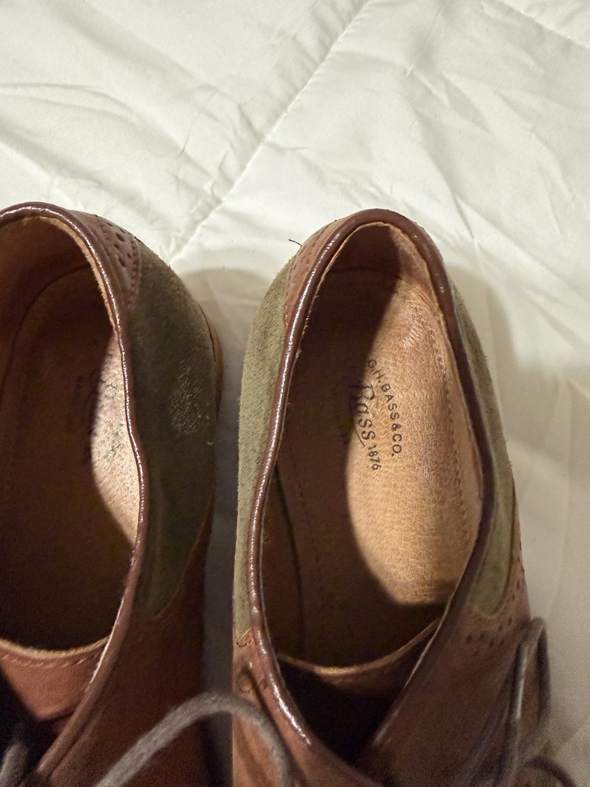 G.H. Bass & Co. Womens Suede Oxford Dress Shoes Green/Brown Colorblock 8.5