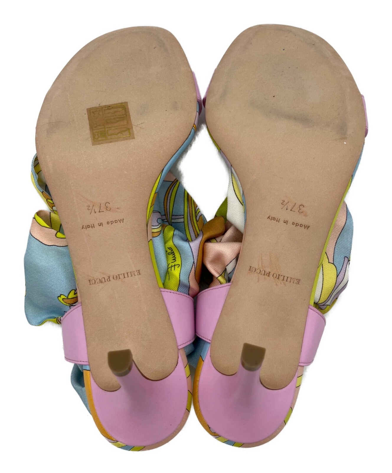 Emilio Pucci Sandals Geometric Scarf Detail Heel Pink Blue Multicolor Size 37.5
