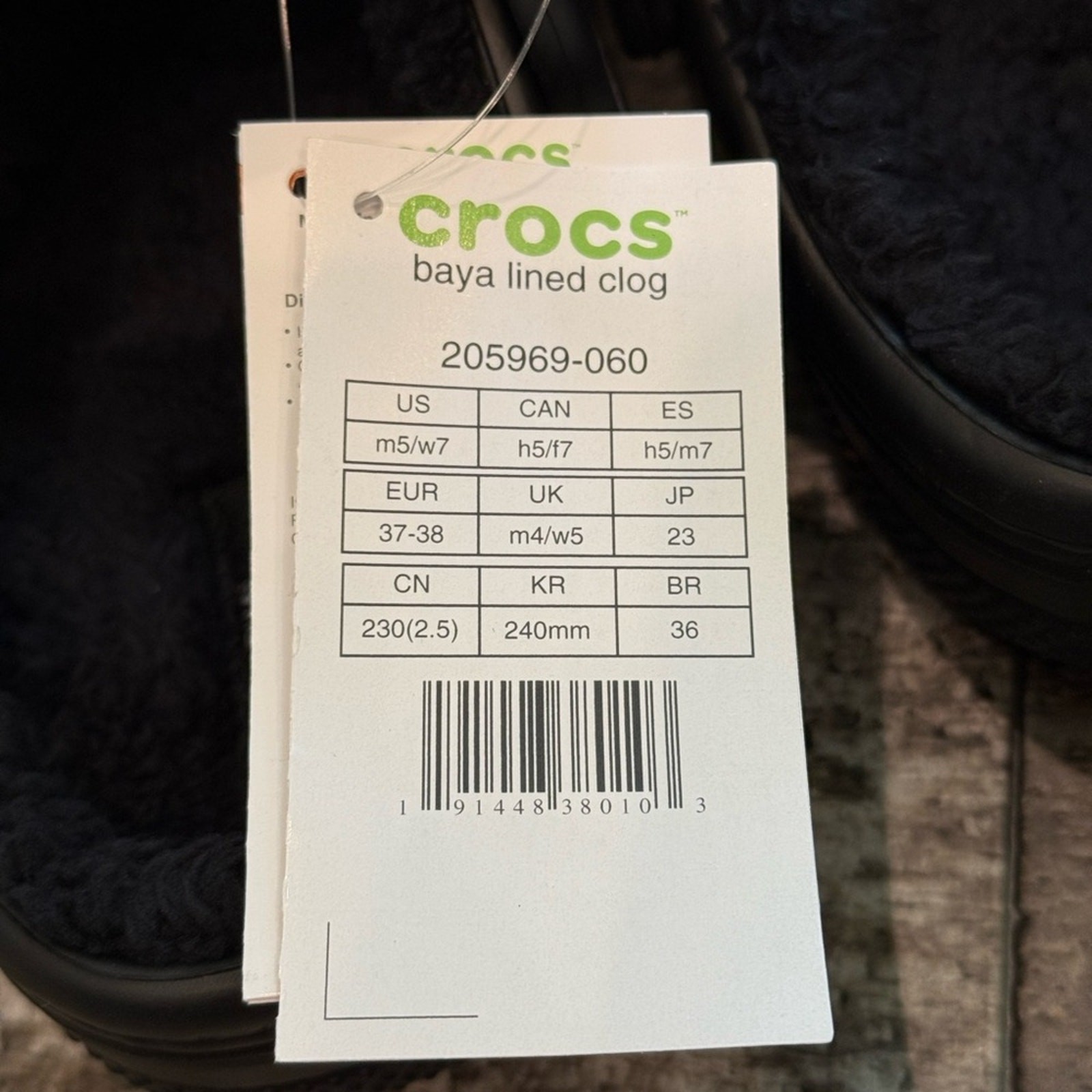 Crocs Baya Lined Clog Relaxed Fit Fleece Cozy Hike Camp Black Womens Size 7 NWT