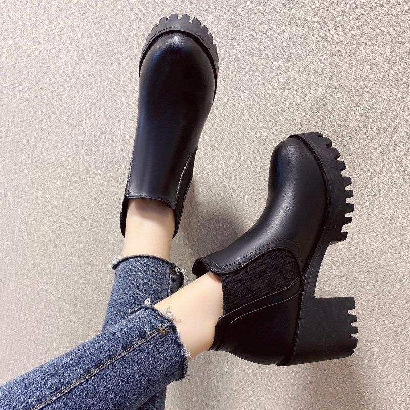 Women’s Chunky-Heeled Ankle Boots with Hollow-Out Design & Non-slip Rubber Sole