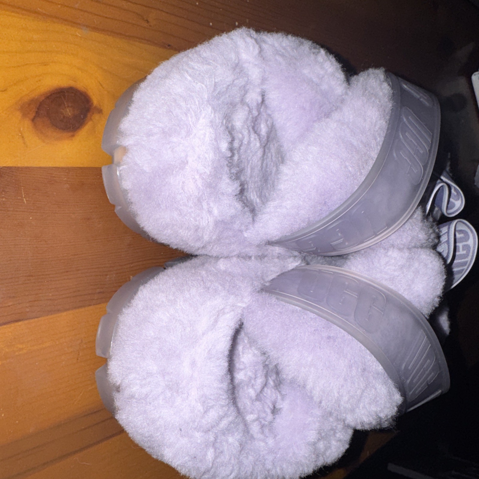 UGG FUZZITA RARE COLOR LILAC CLEAR FLUFF SLIDE PLATFORM SANDALS 9