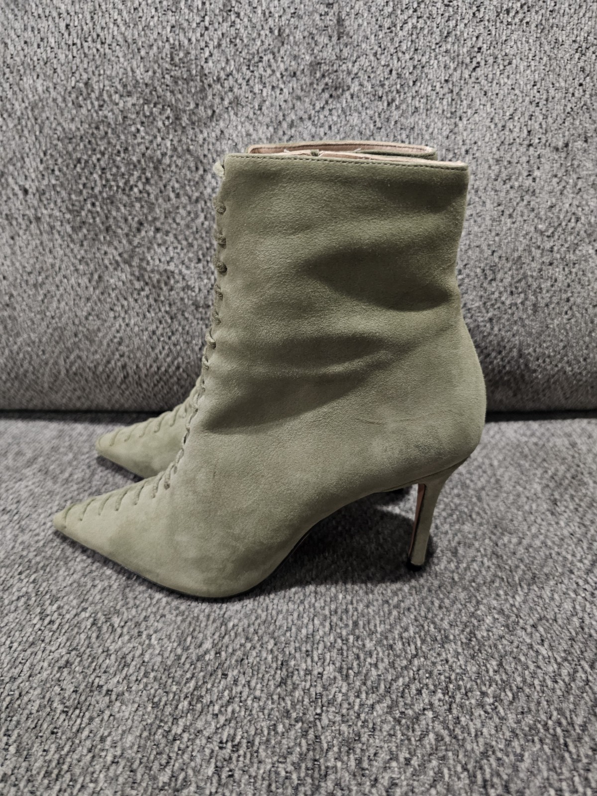 Schutz Olive Green Suede Pointed Toe Ankle Boots