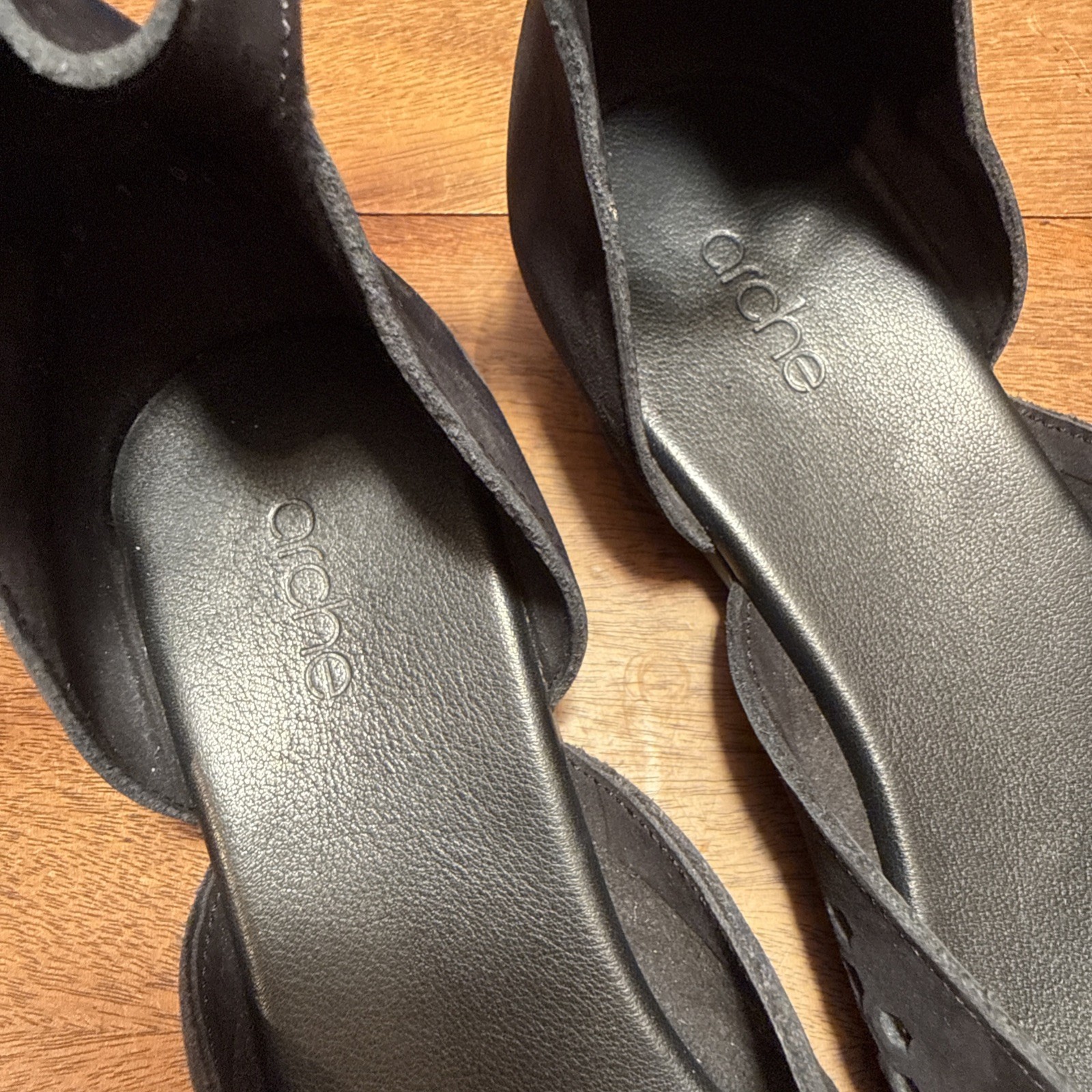 ARCHE Black Cut Out Leather Micro Suede Flats Ankle Strap France EU 42 US 10