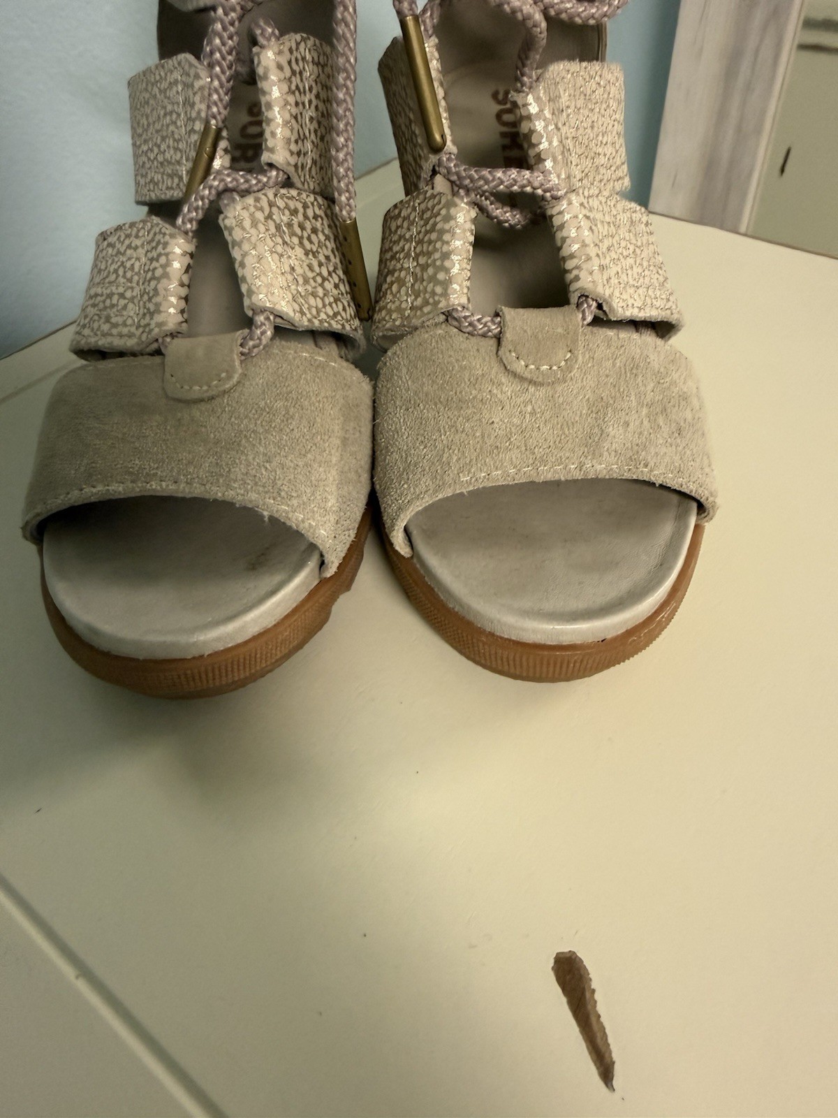 SOREL Women’s Beige Suede Strappy Lace-Up Flat Sandals Casual Travel US 7