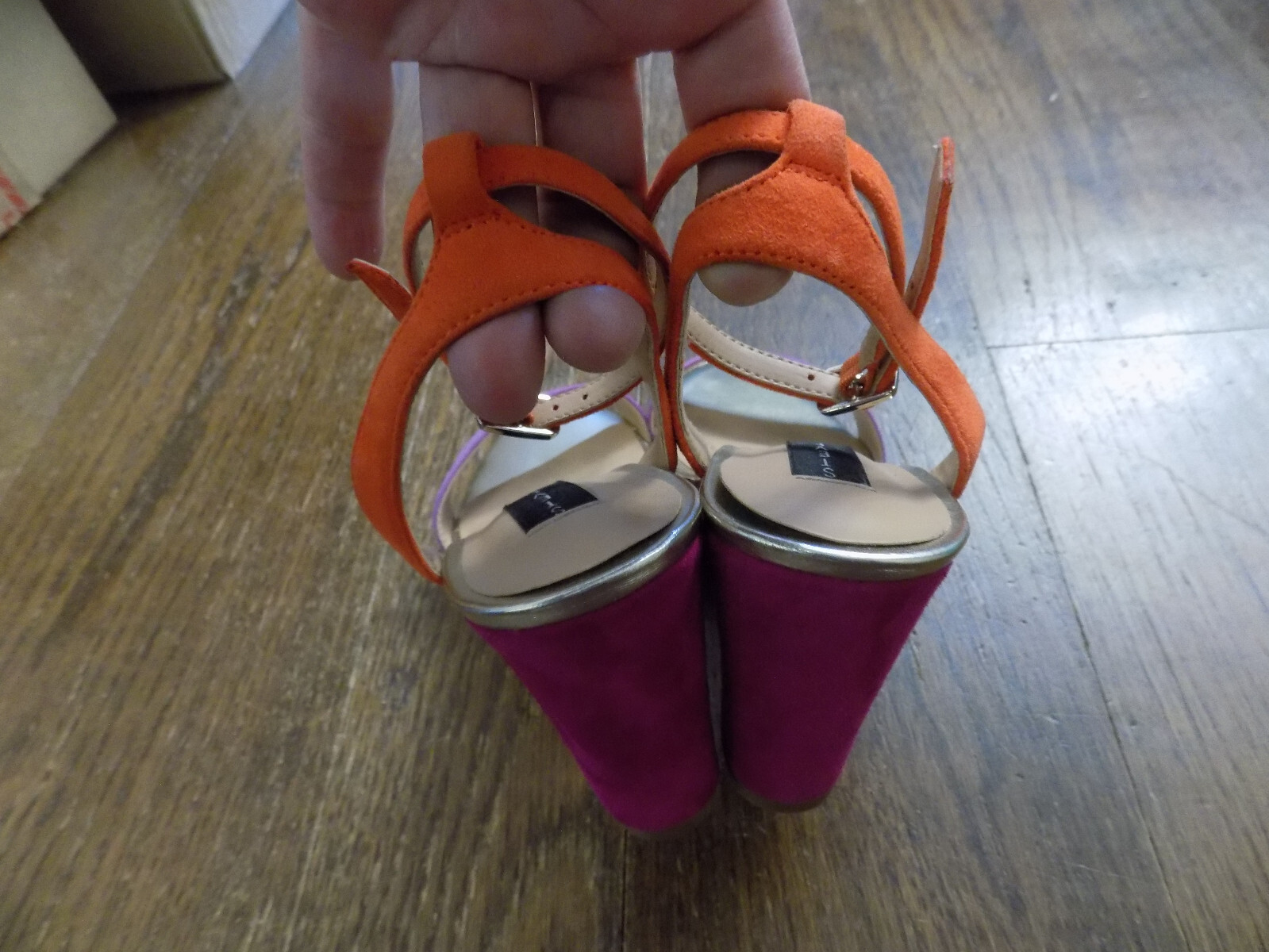 Steve Madden Sylan Purple Pink Orange Suede Ankle strap wedge 3.25″ Sandals 7.5