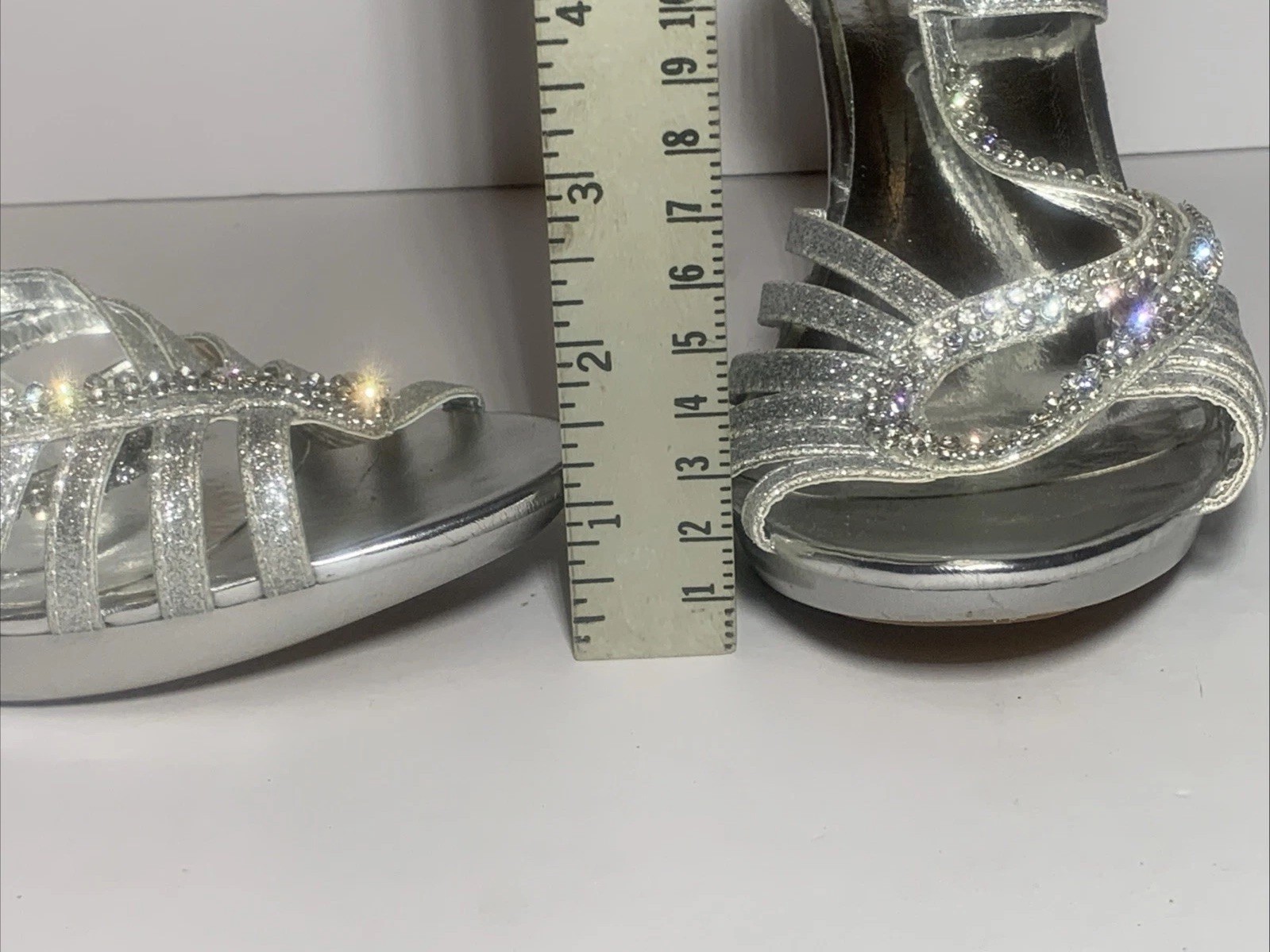 Stiletto Heels Wedding Prom Strappy Shoes Silver Glitter Rhinestone 7M