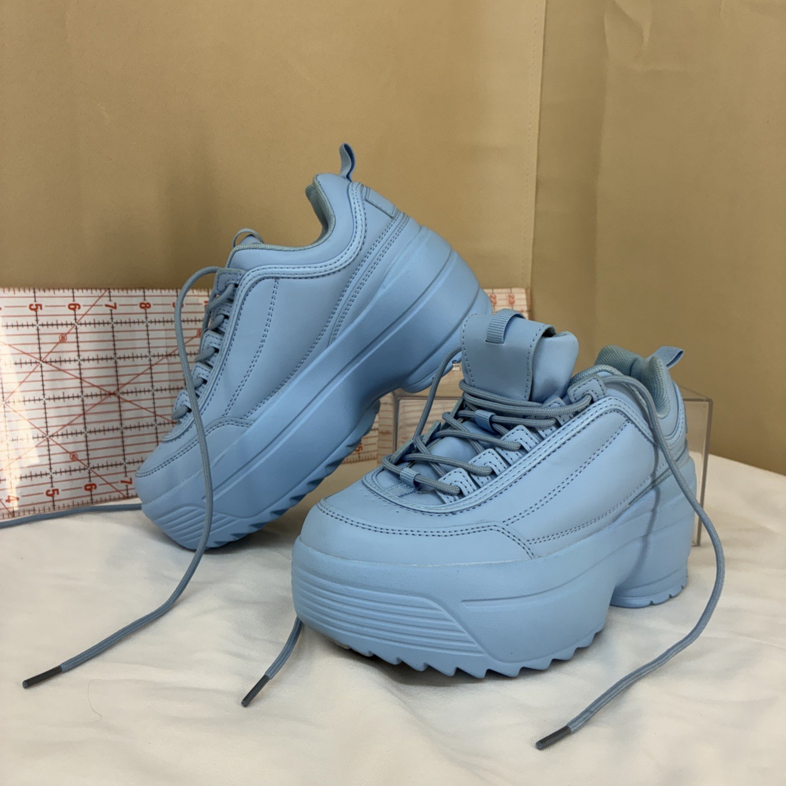 Berness LILY 5005 Light Blue Platform Sneakers Chunky Lace Up Shoes Women Bold