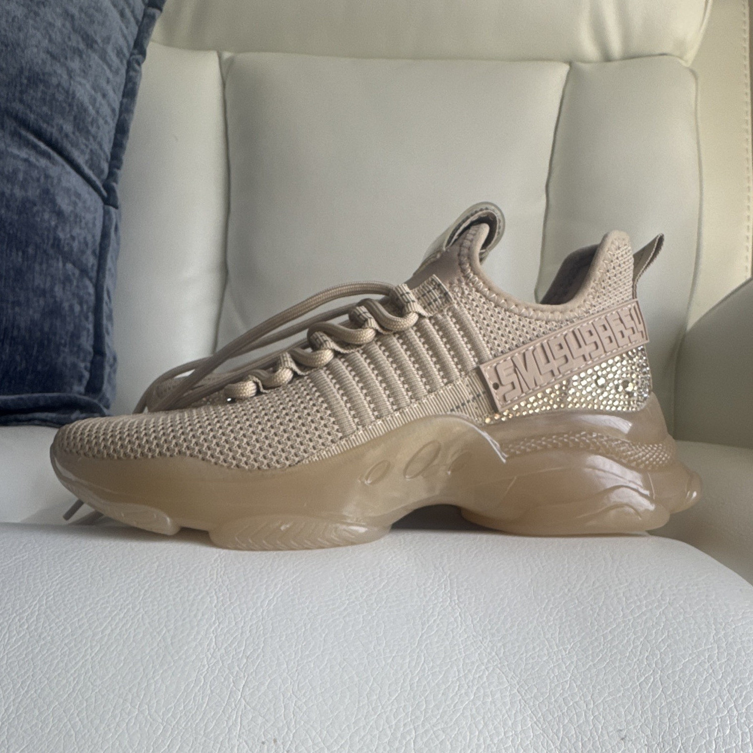 Steve Madden SM.NY90 Beige Rhinestone Knit Low Top Lace-Up Women’s Sneakers