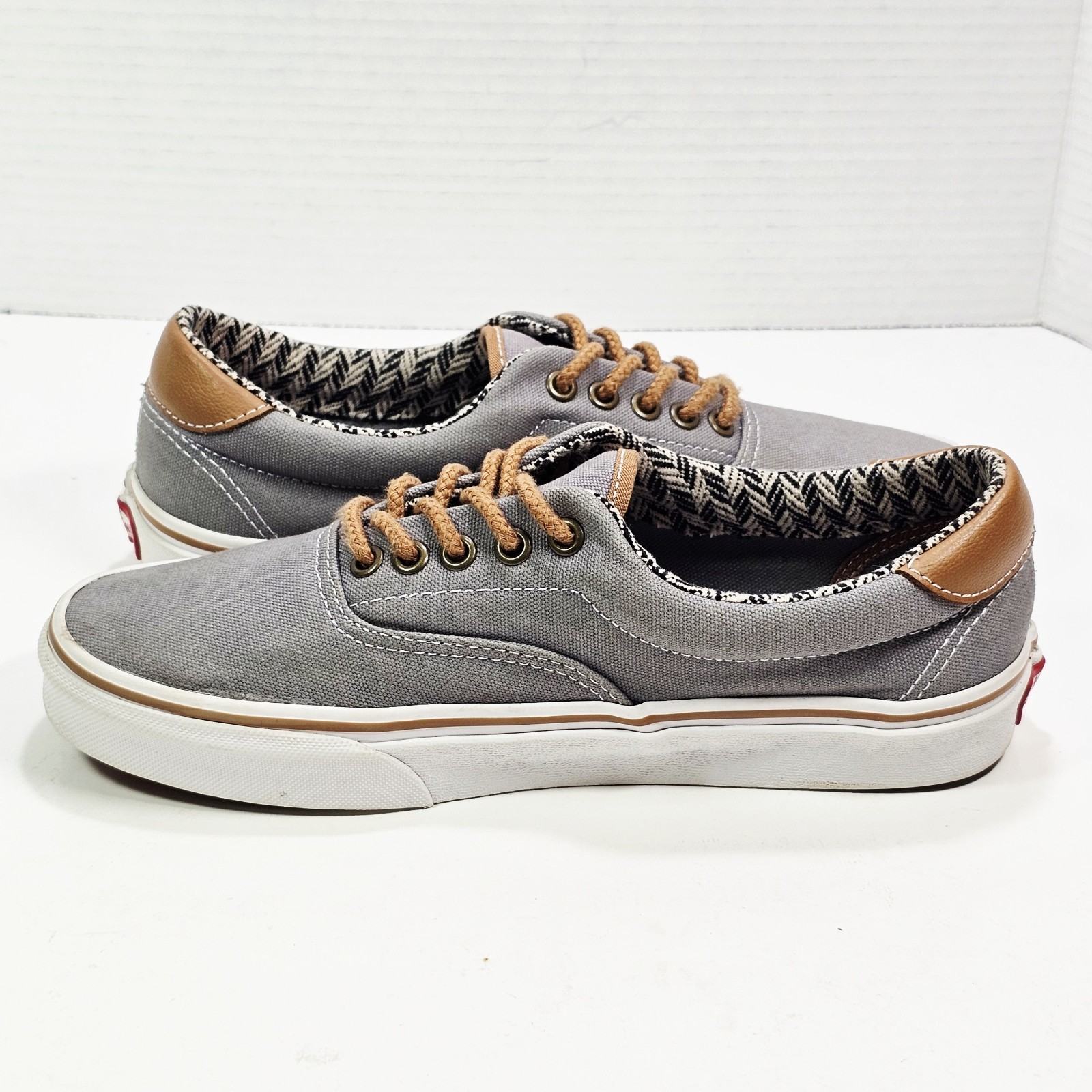 VANS Era 59 Womens 9.0 M C&L Sneakers Frost Gray Chevron Canvas Leather 500714