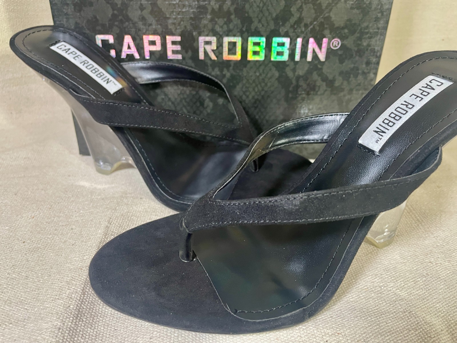 NIB CAPE ROBBIN Spectacular Clear WEDGE 3.75″ Heel BLACK 5.5 6 6.5 7.5 8 8.5 9