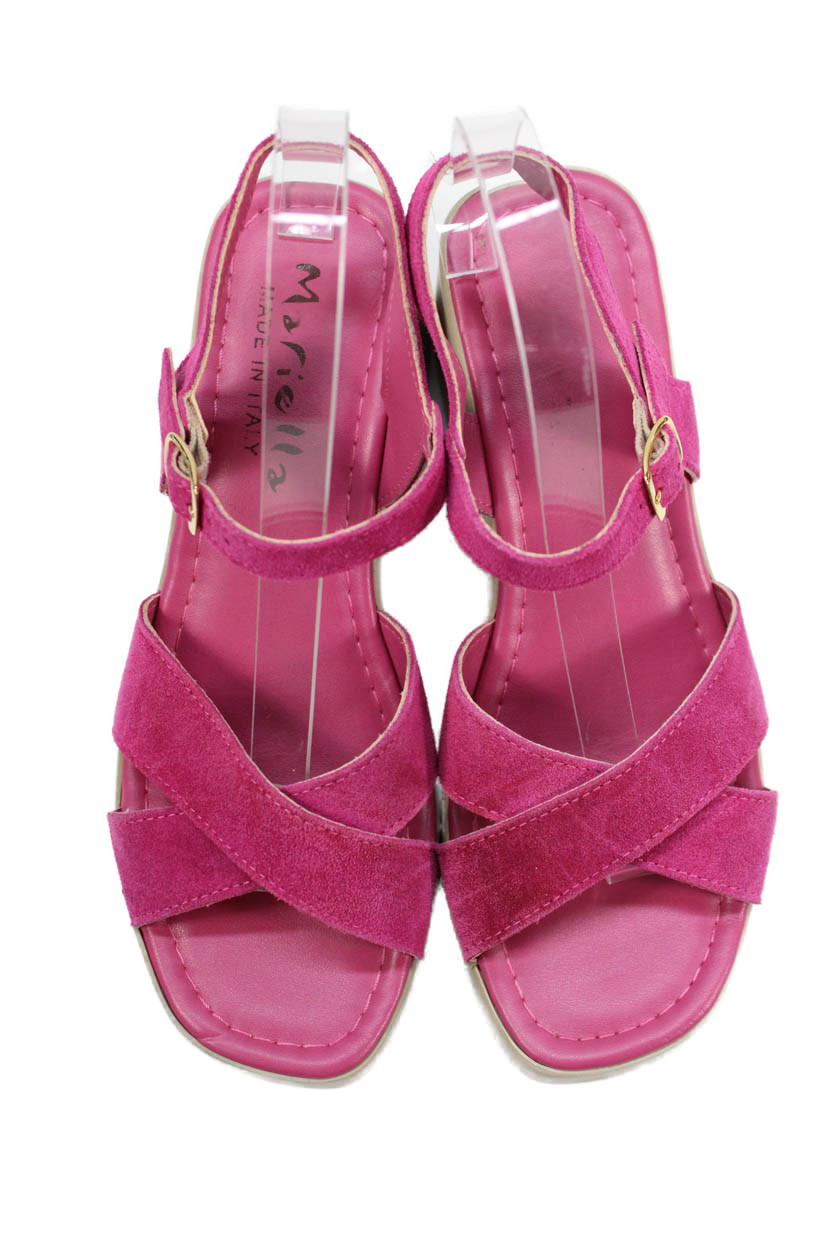 Mariella Womens Leather Crisscross Platform Heels Sandals Shoes Pink Size 7.5