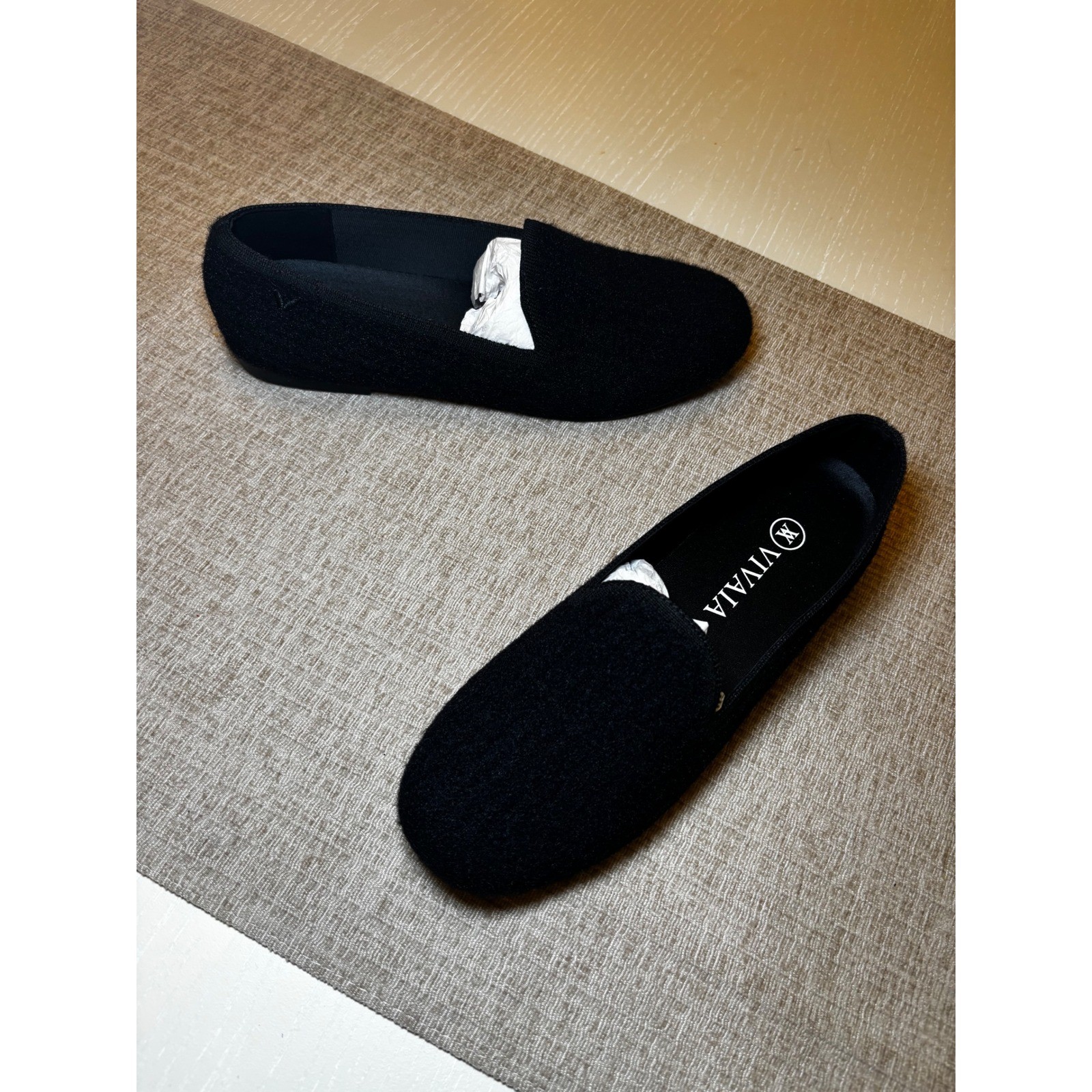 VIVAIA Solid Black Imitate Mink Fur Loafers EU 37.5/ US 7