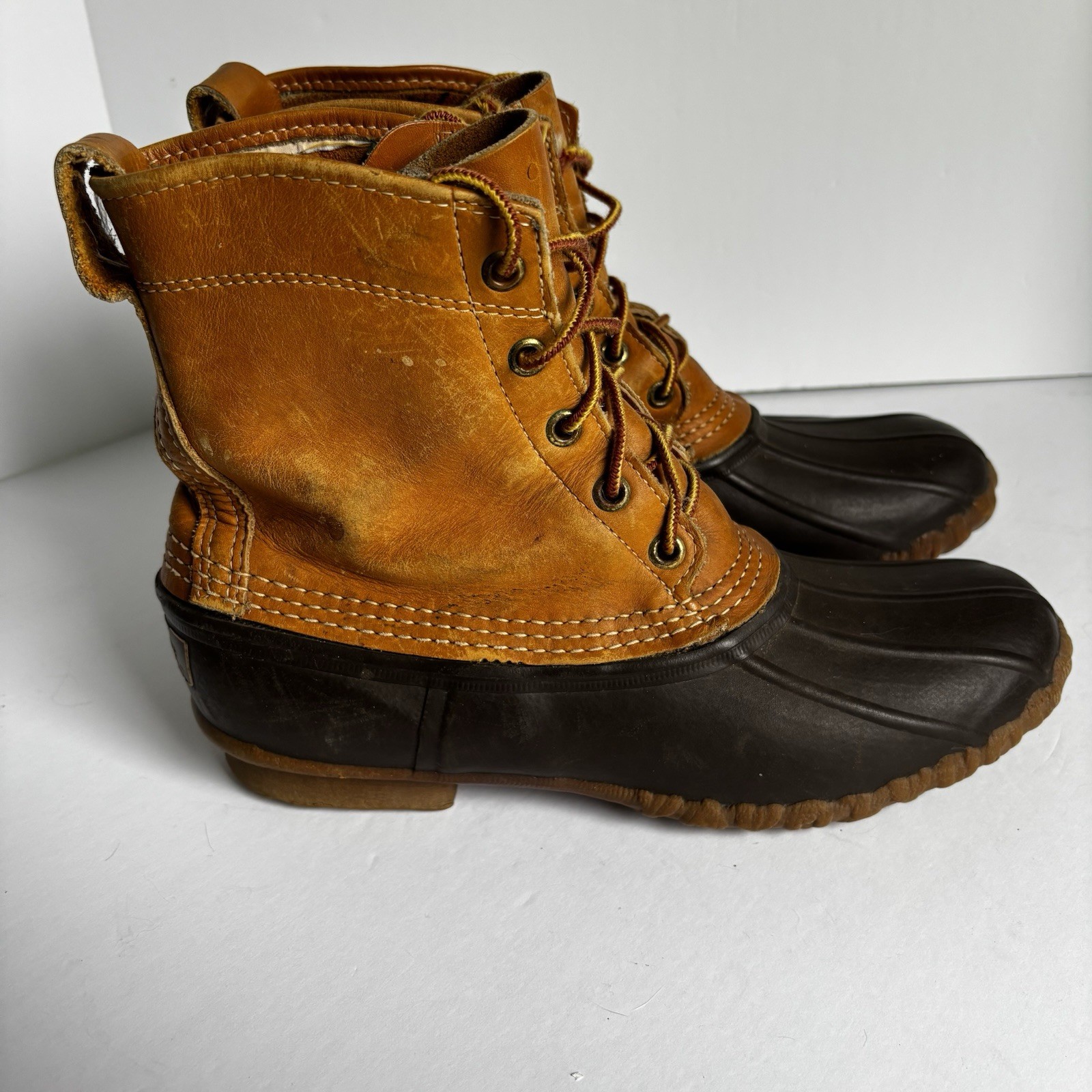 LL Bean Maine Hunting Shoe Duck Boots Women’s Size 8 Brown Leather USA Vintage
