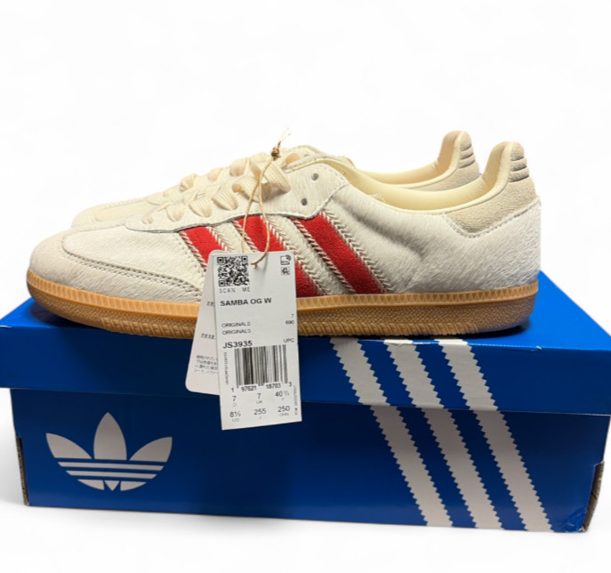 Adidas Samba OG Pony hair Beige/Cream White/Better Scarlet JS3935 – Womens 8.5