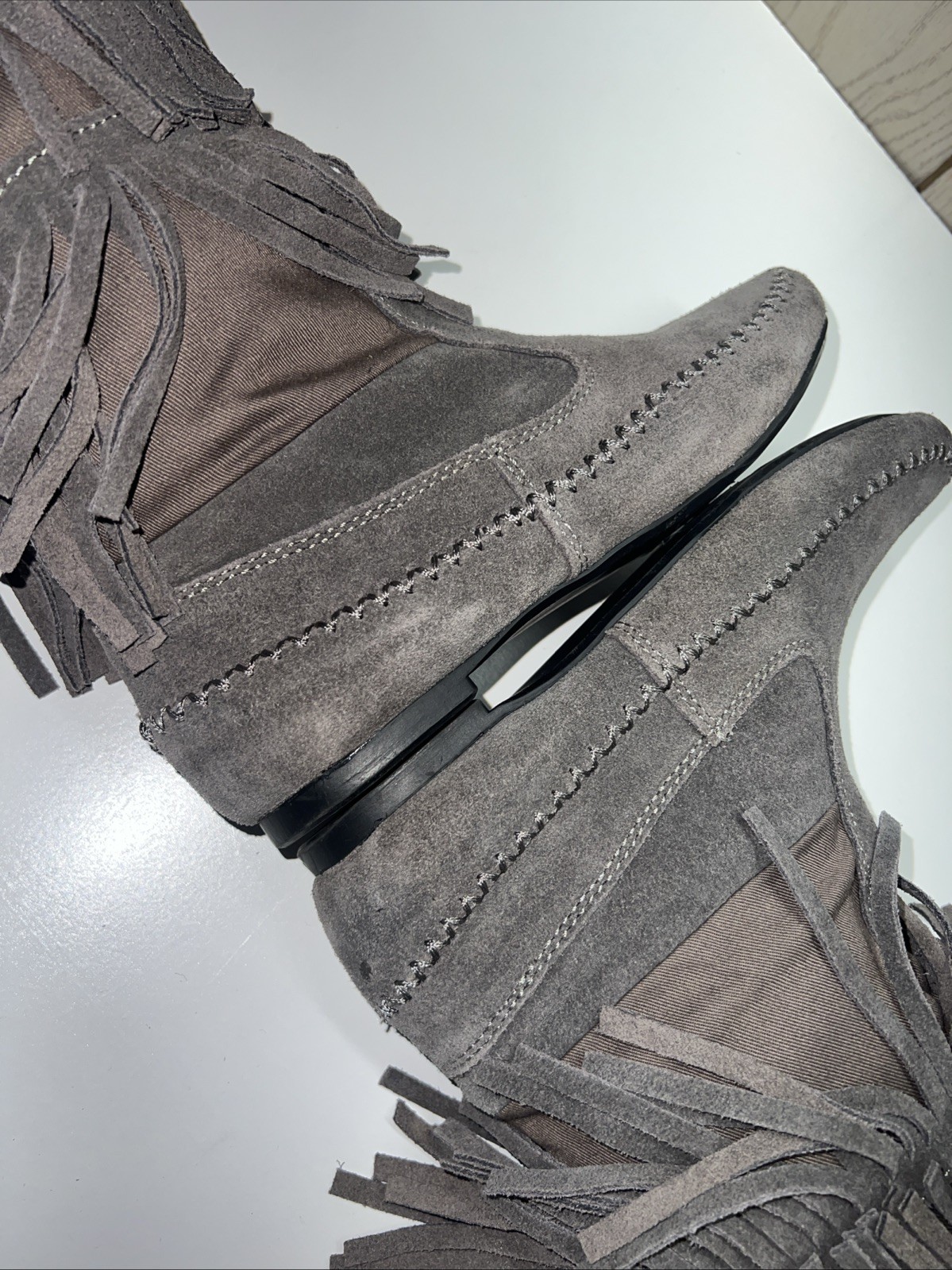 LC Lauren Conrad Thia 3-Tier Fringe Slip On Flat Festival BoHo Moccasin Boot 6 M