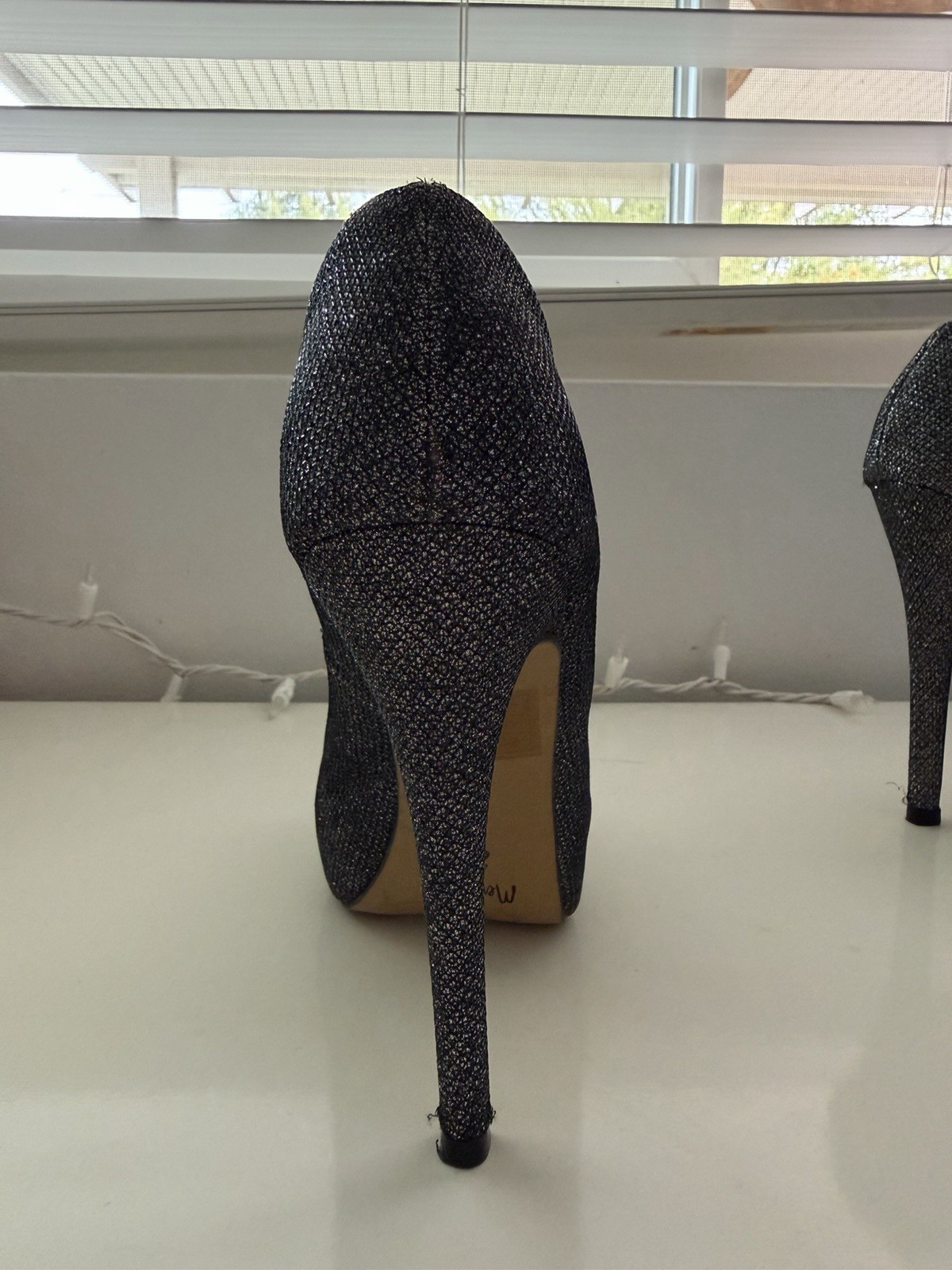 The Essence Menbur Black/Silver Rhinestone Peep Toe Slip-On Stiletto Pumps 6