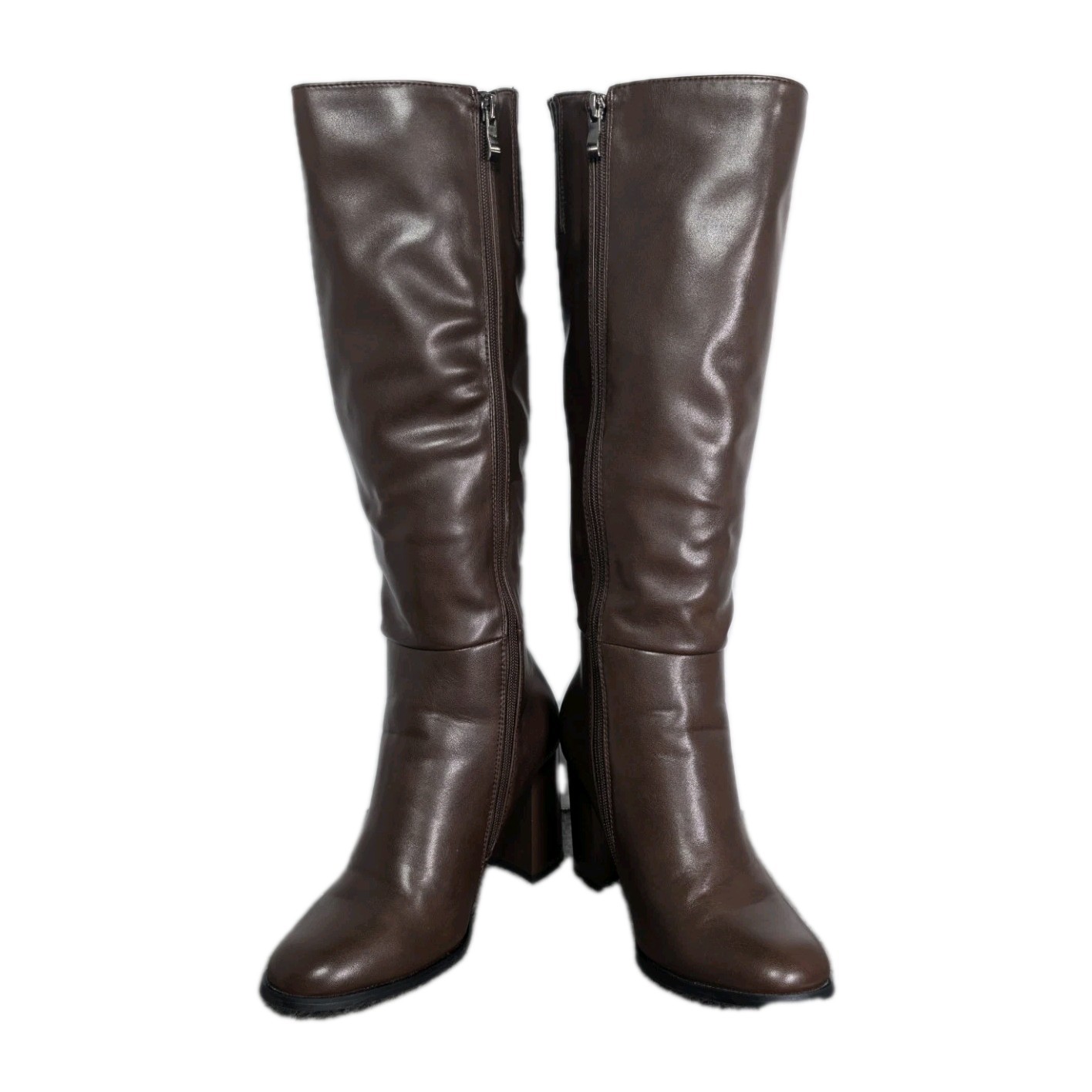 Women Knee High Block Heel Boots Stretch Calf Chocolate Size 6 New
