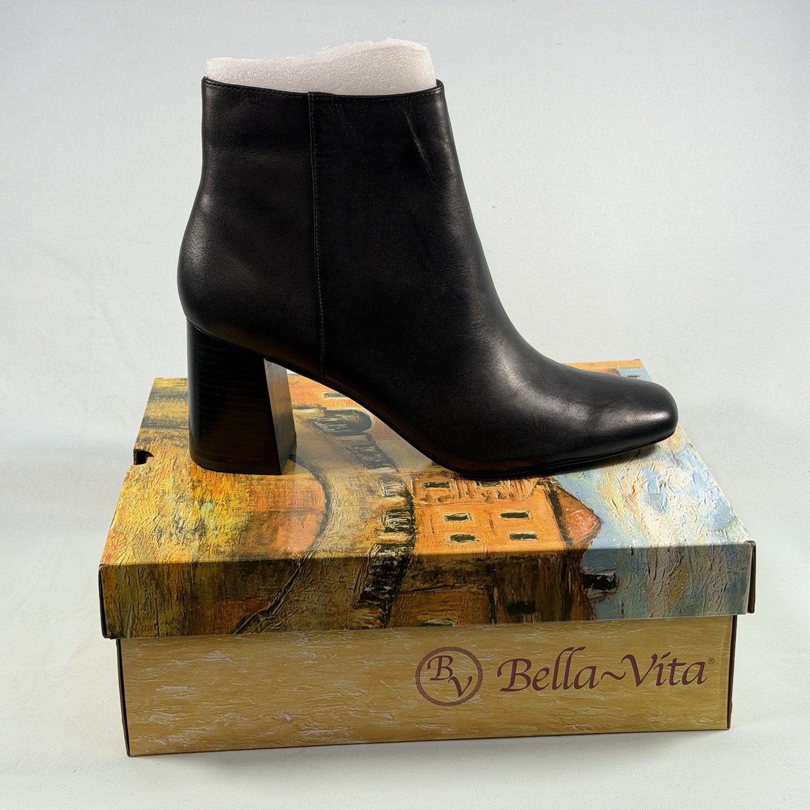 Bella Vita Size-12M Womens Wilma Square Toe Ankle Boot – Black Leather