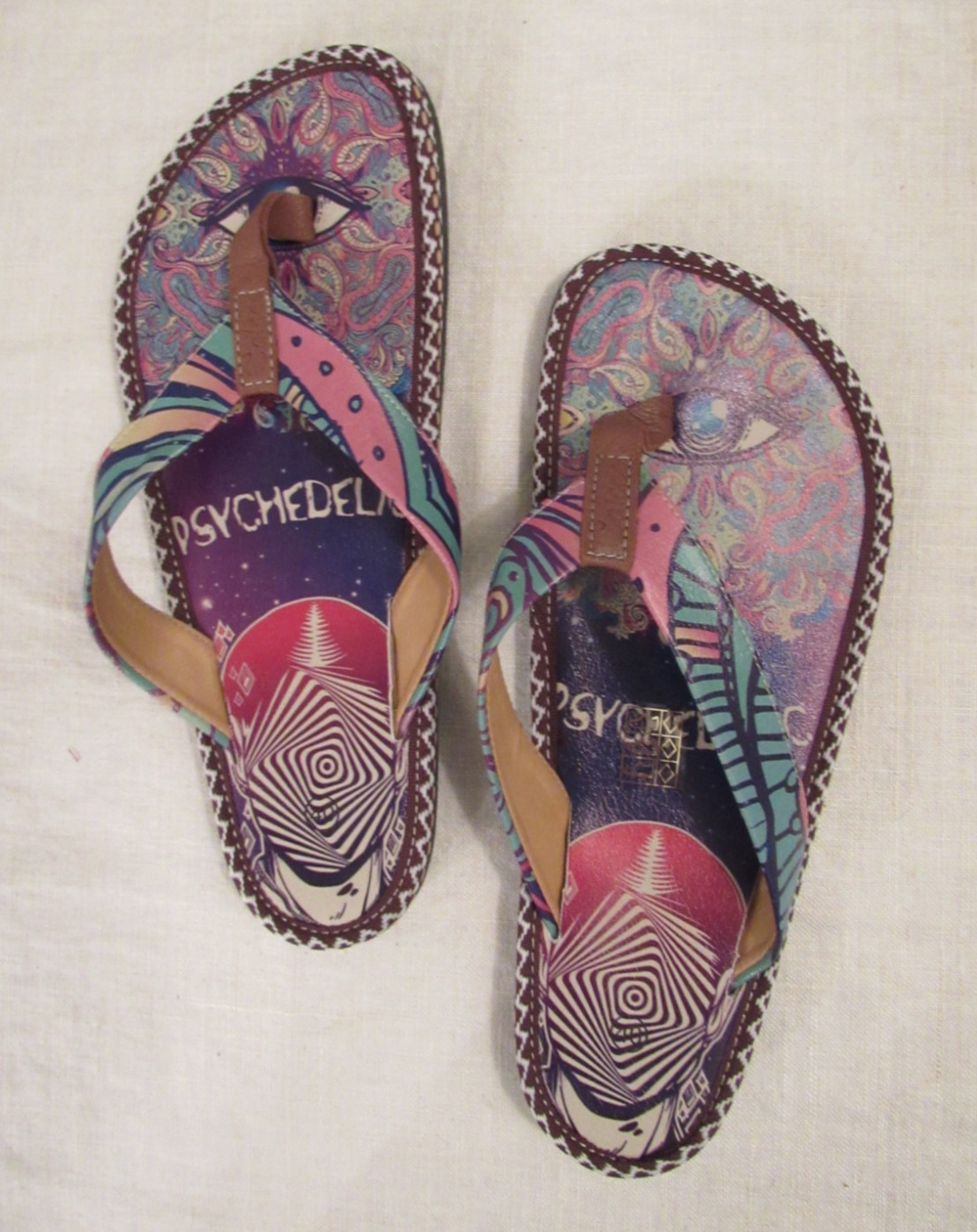 Calceo psychedelic hippy boho flip flop thong sandals size 9 US / EU 40 NWOB
