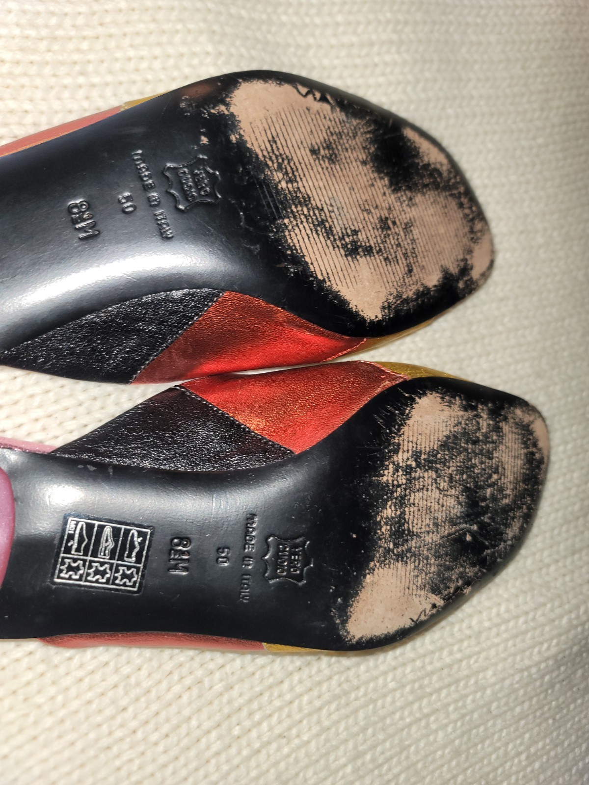 Via Spiga Colorful Leather Open Toe Slip On Sandals with Heels Size 8.5