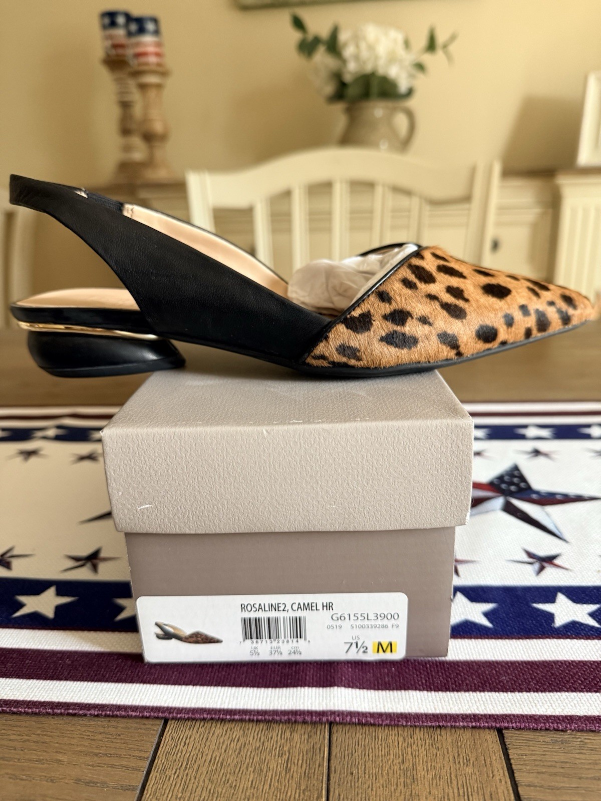 Franco Sarto Women’s Leather Animal Print Pointed Toe Slingback Heels 7.5M
