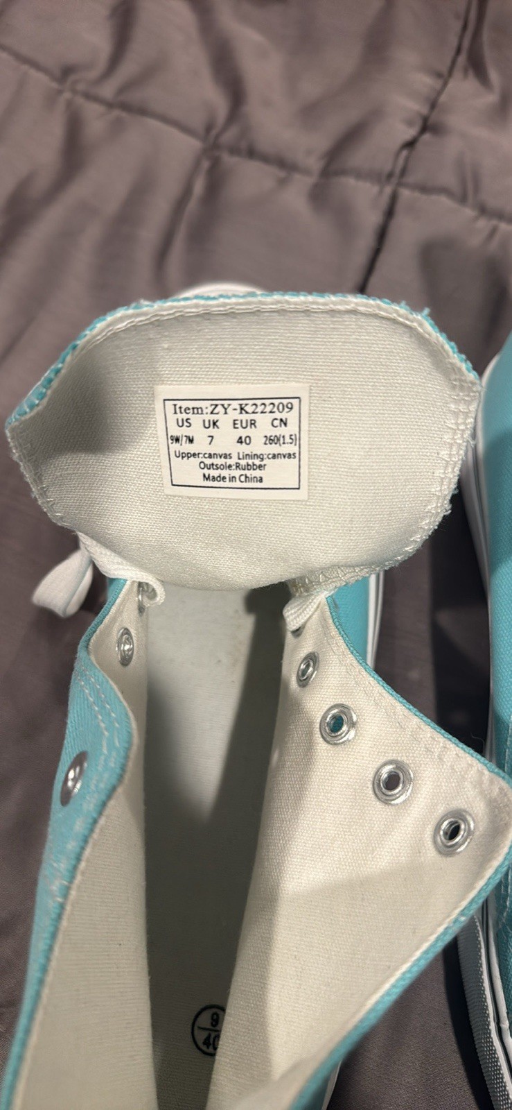 Men’s Blue/White High Top Canvas Lace-Up Sneakers Solid Rubber Outsole