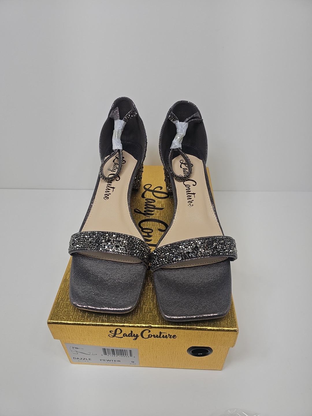 Ninety Union Lady Couture Dazzle 2 Inch Block Heel Rhinestone Sandal, Pewter, 9