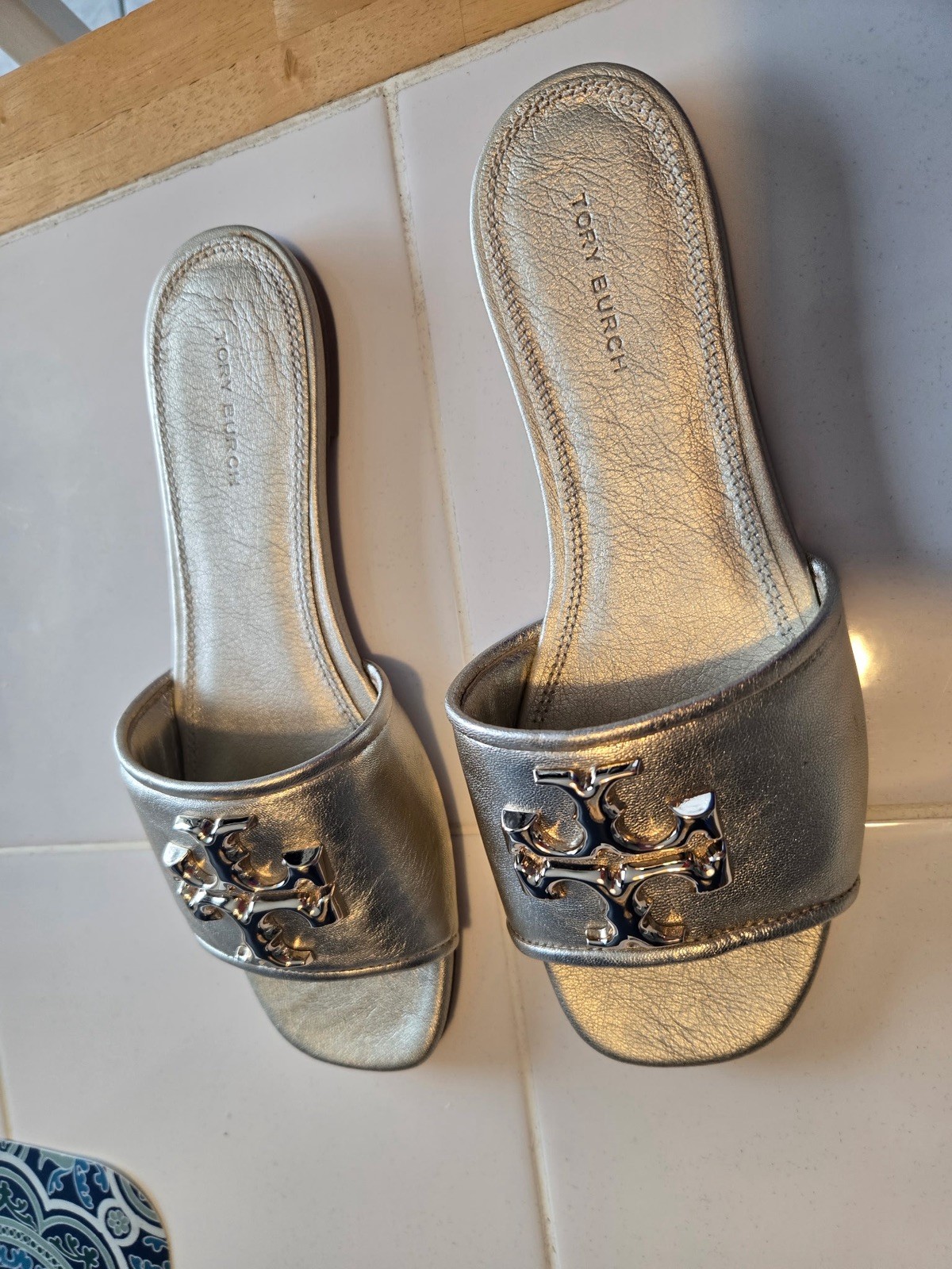 Tory Burch Eleanor Slide Metallic Sandals Size 6