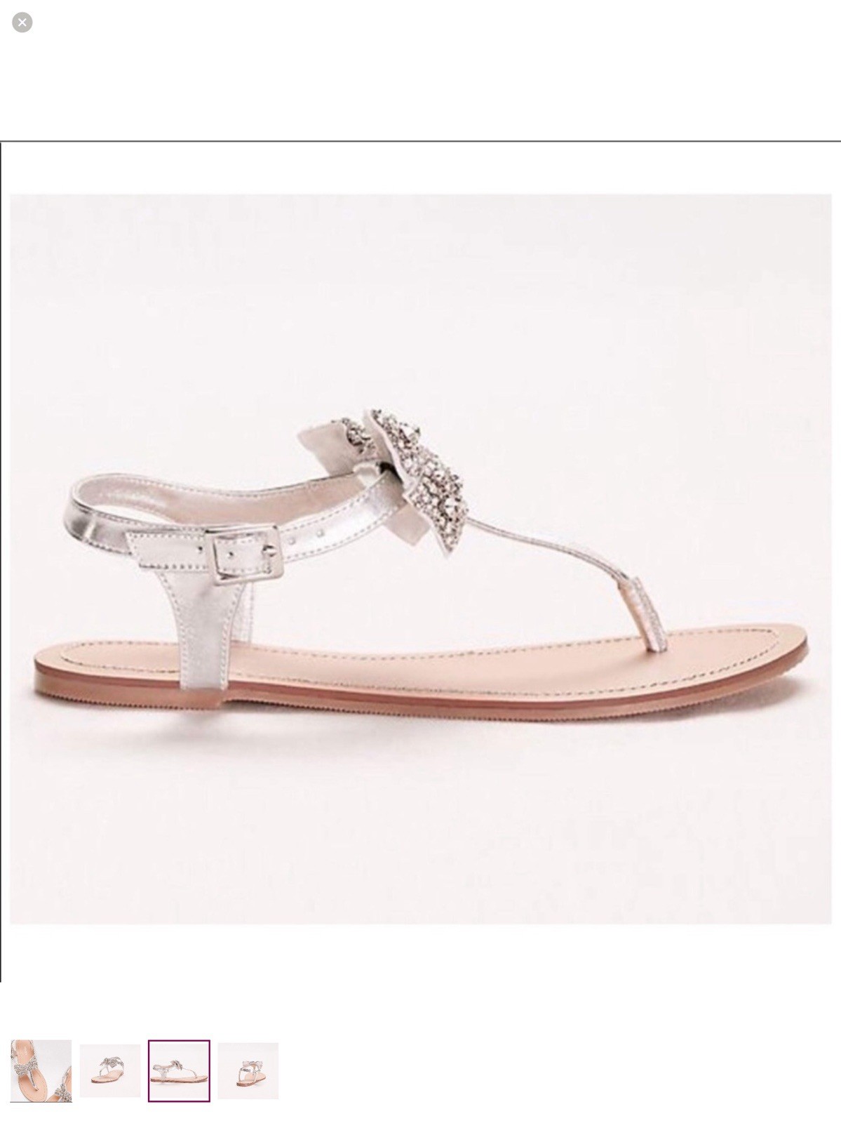 David’s Bridal Silver Thong Sandals Rhinestone Bow Ankle Strap Womens 10