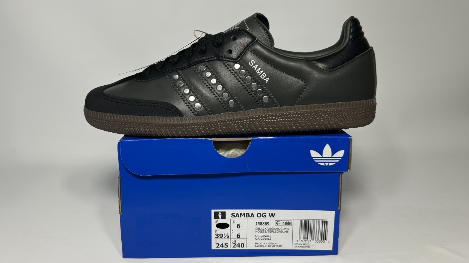 adidas Samba OG Studded Stripes Black Wmns Sz 7-7.5-8-8.5-9 Legend Earth JR8869