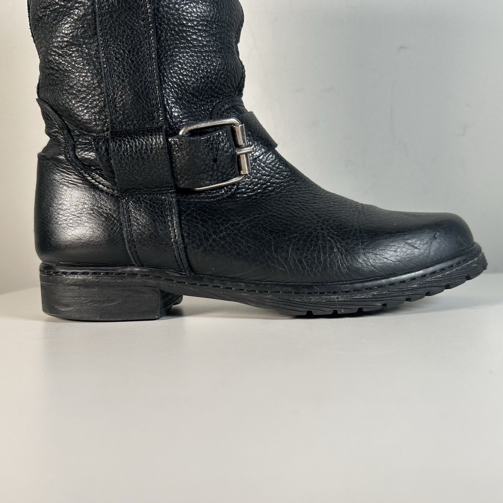 Y2K Steve Madden Black Leather Buckle Moto Combat Ankle Boots Women’s 6.5