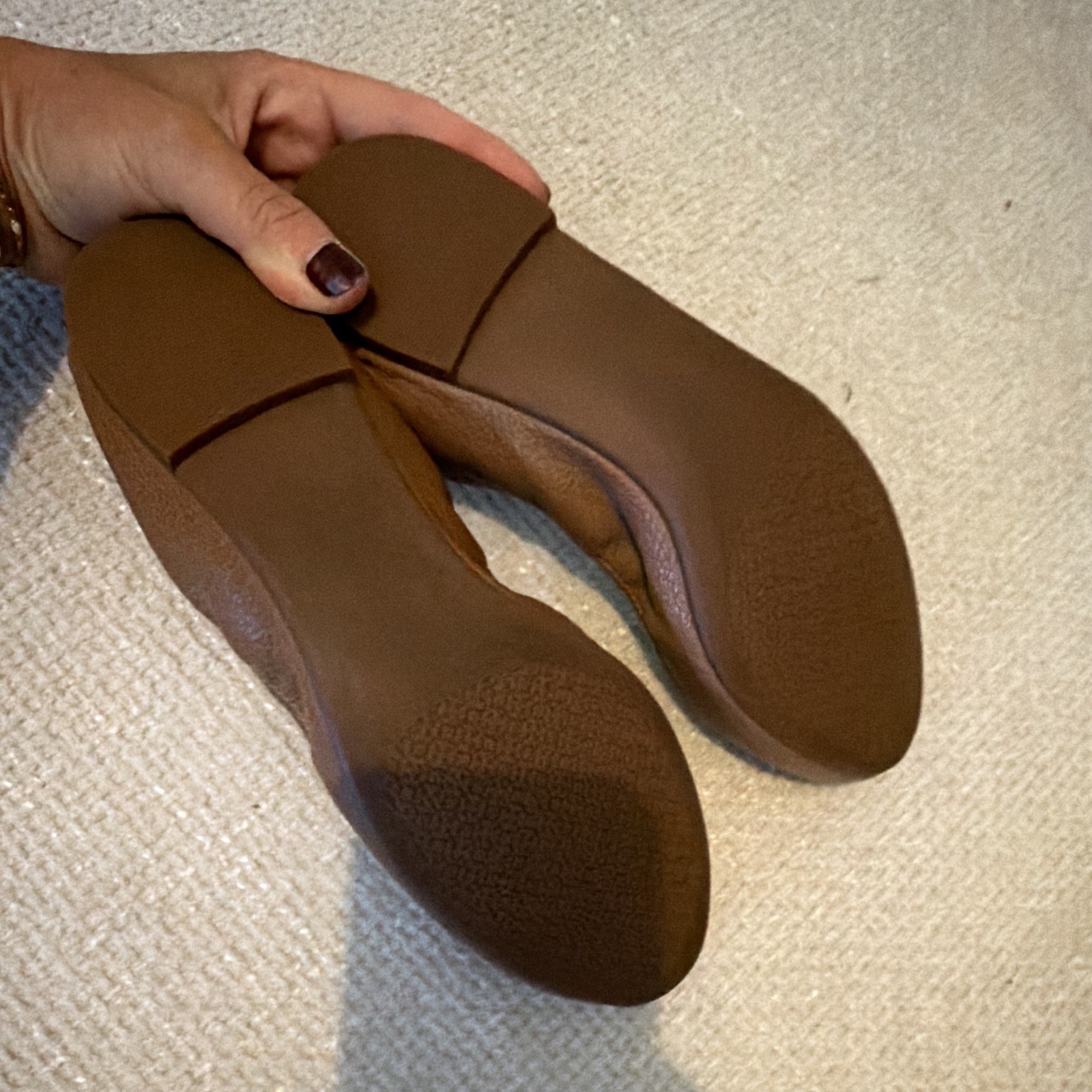 Tory Burch Leather Ballet Flats Brown/Gold Logo Round Toe Slip-On Women’s