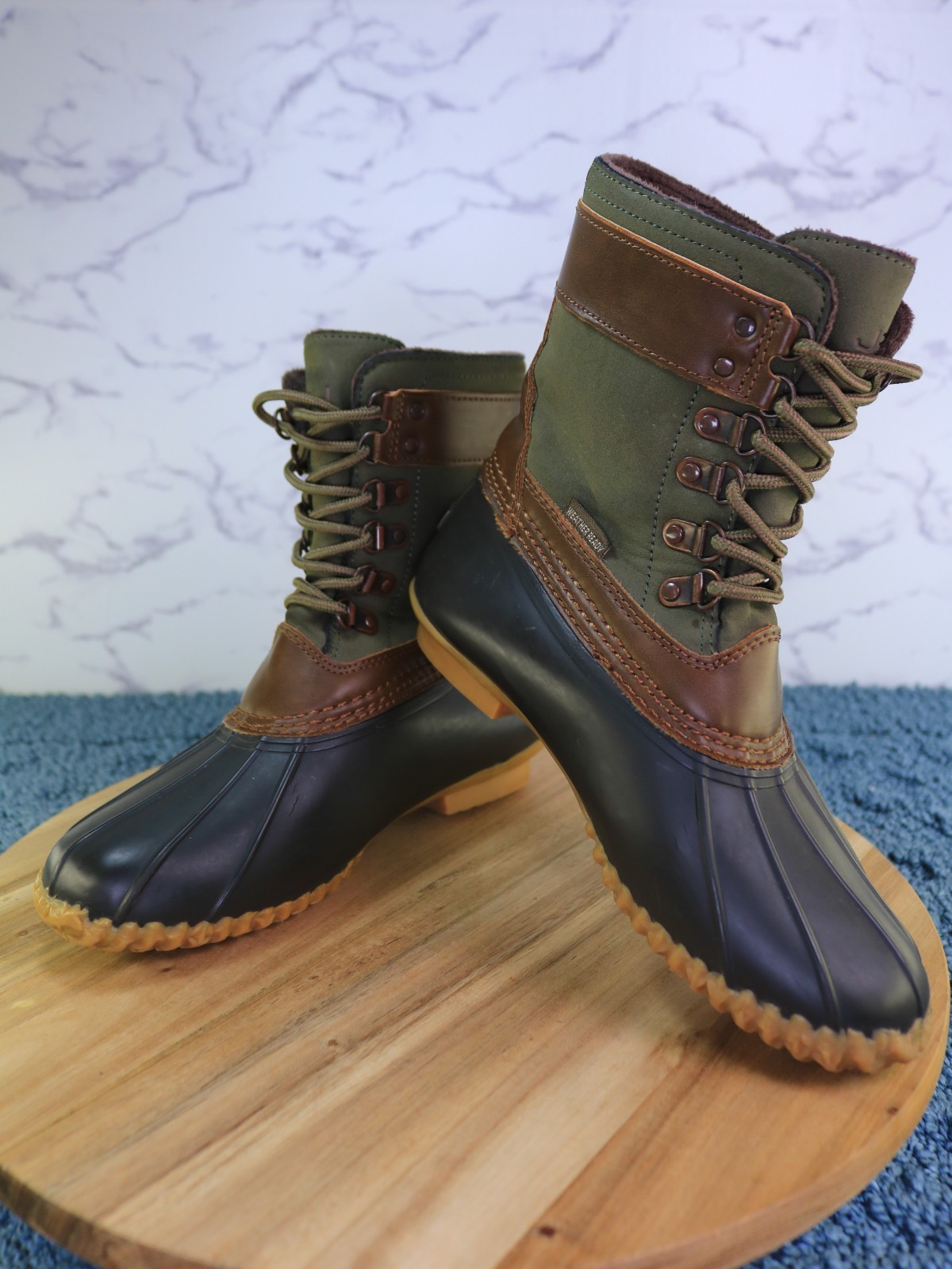 JBU Calgary Brown Green Black Lace Up Mid Calf Duck Work Rain Boot Women Sz 6.5M