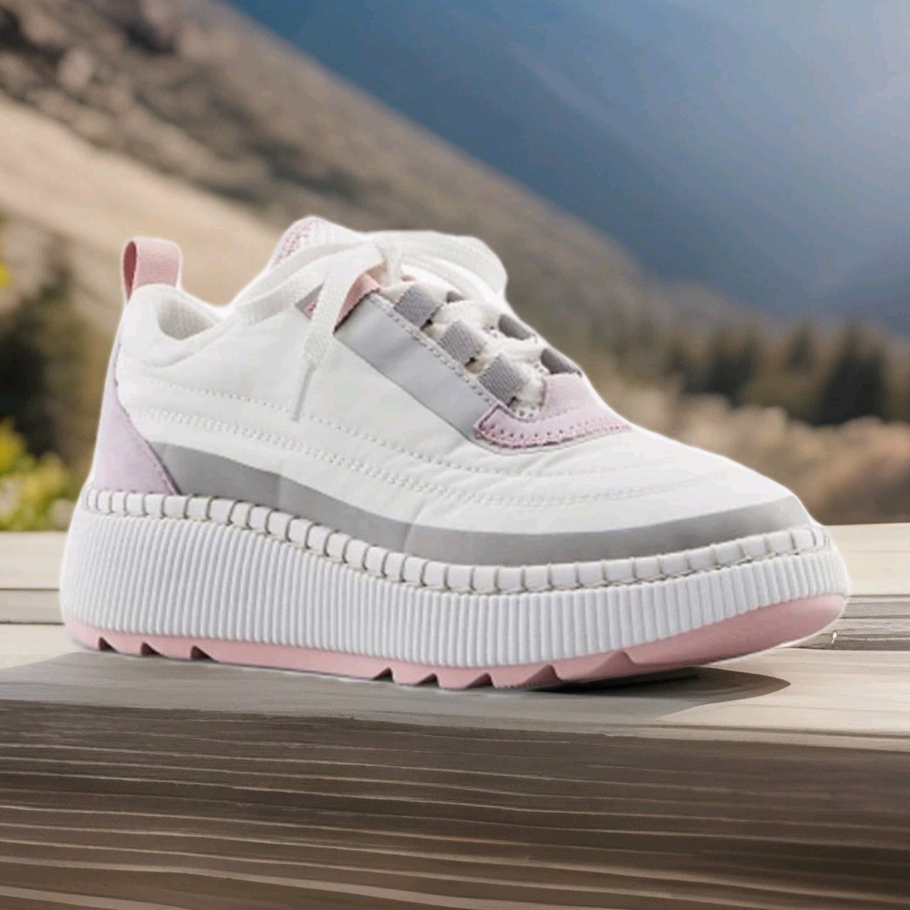 NEW Wmn’s SZ 10, COUGAR Sayah Shoes WHITE / LAVENDER Platform Sneaker. 229864