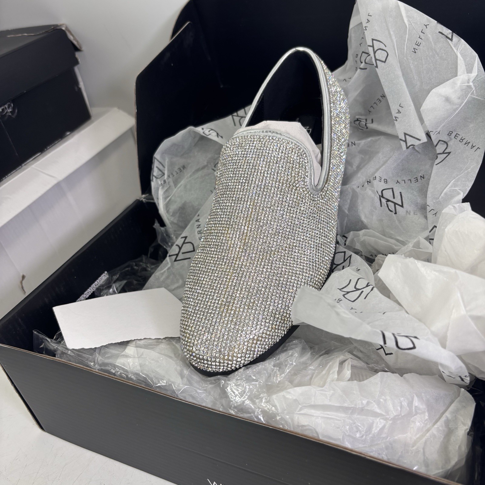 Disco Queen Silver Rhinestone Loafers Crystal Shoes Women’s Sz 6 – 6.5 NIB