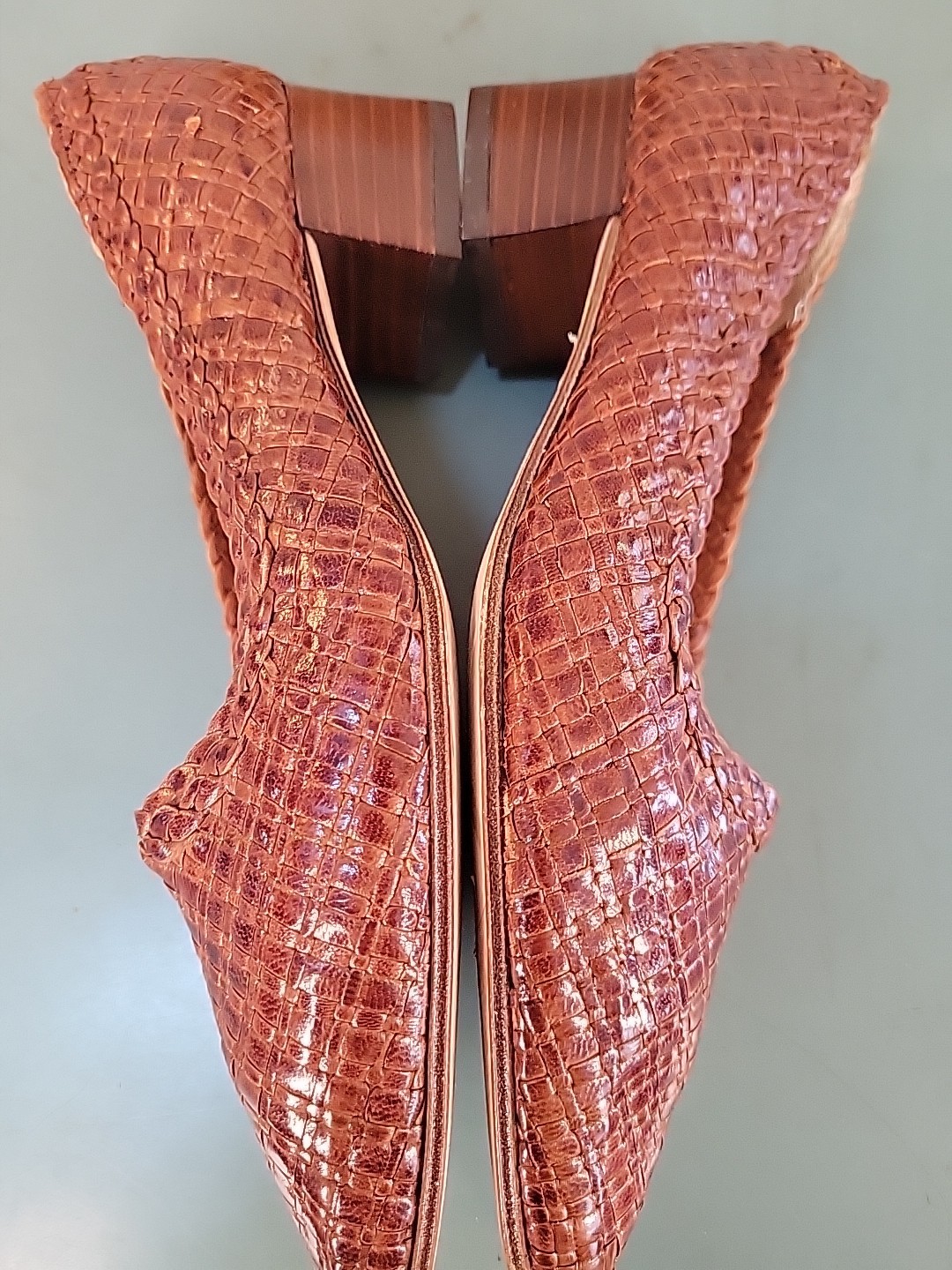 NWOB Bally Vtg Woven Brown Leather Heels Womens 3.5 – US 6 Made In France