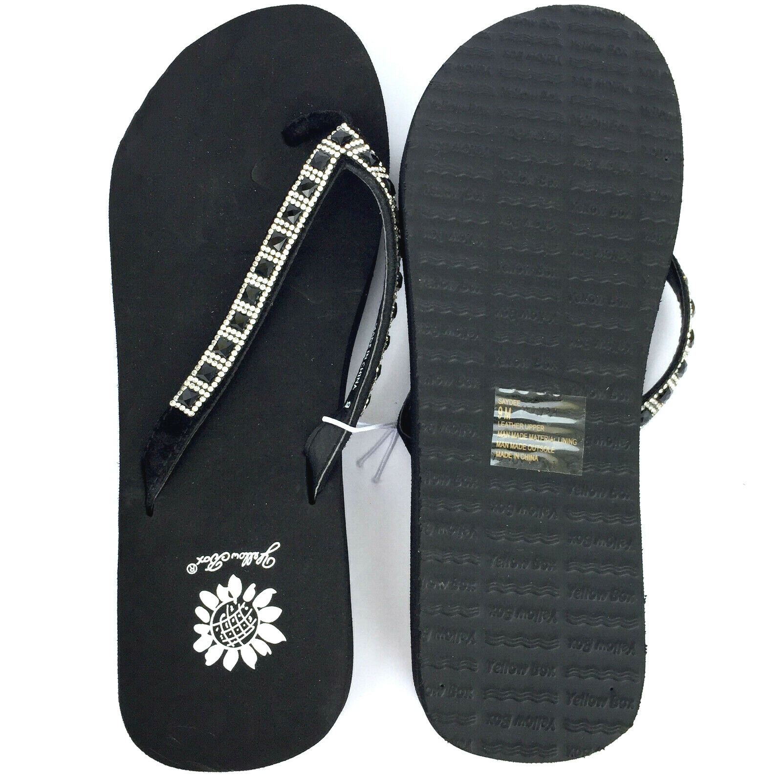 Yellow Box Womens Flip Flops Saydee Sparkle Jeweled Rhinestone Black Sandals