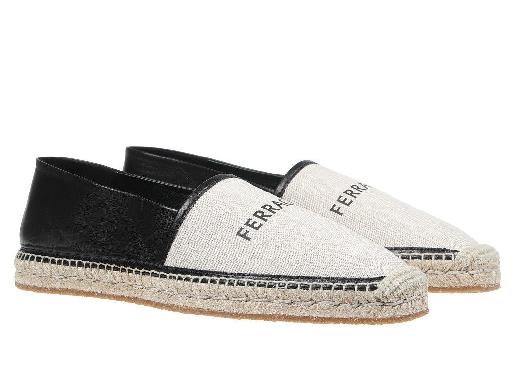 NEW SALVATORE FERRAGAMO LADIES CANVAS LEATHER LOGO ESPADRILLES LOAFERS SHOES 10