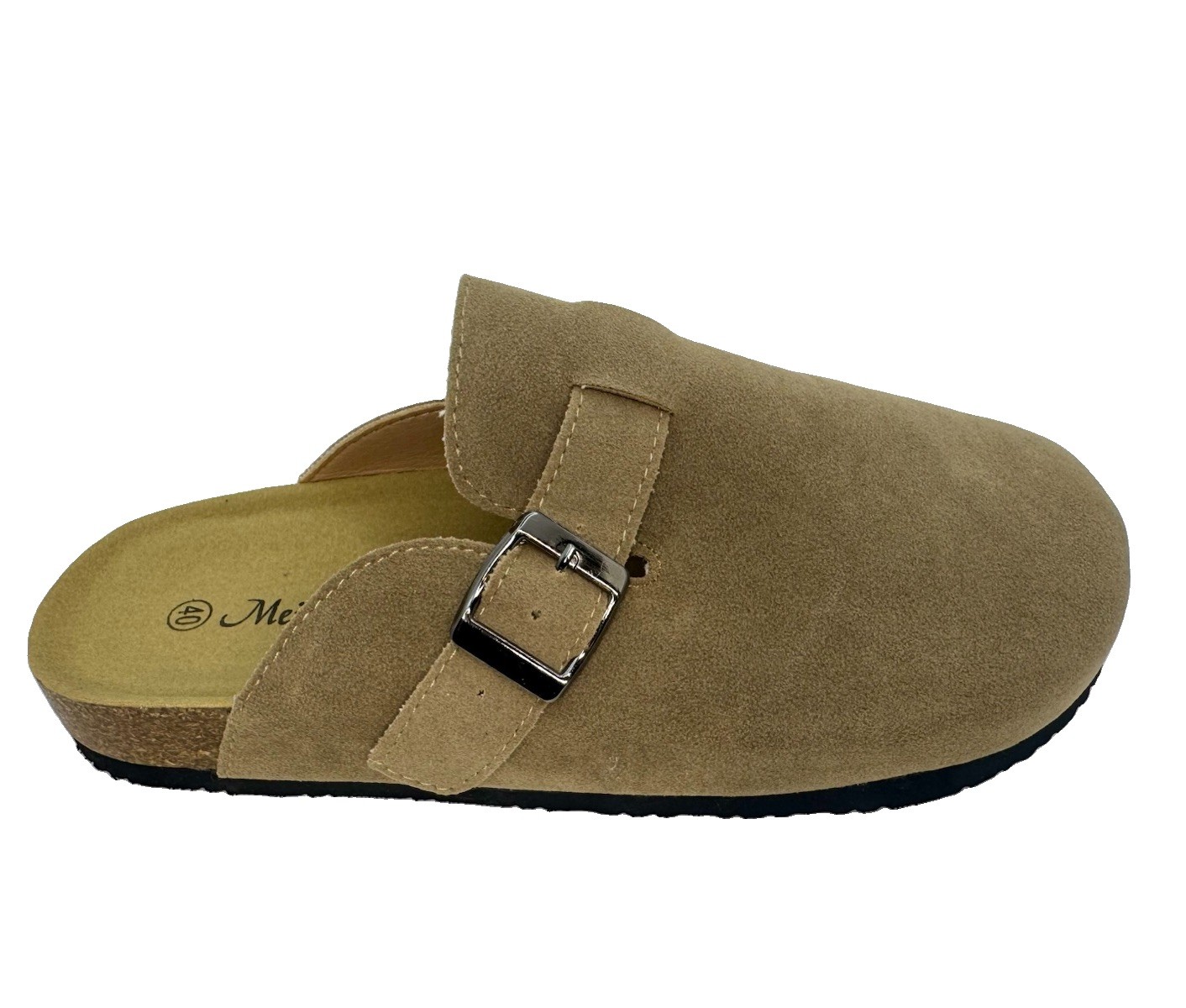 Tan Boston Clogs W8 M6 Slip On Buckle Mules NWOT Neutral Beige Suede Leather