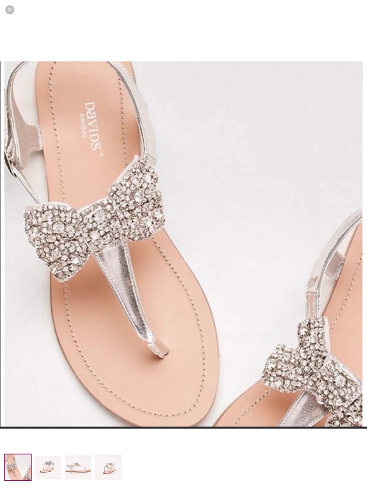 David’s Bridal Silver Thong Sandals Rhinestone Bow Ankle Strap Womens 10